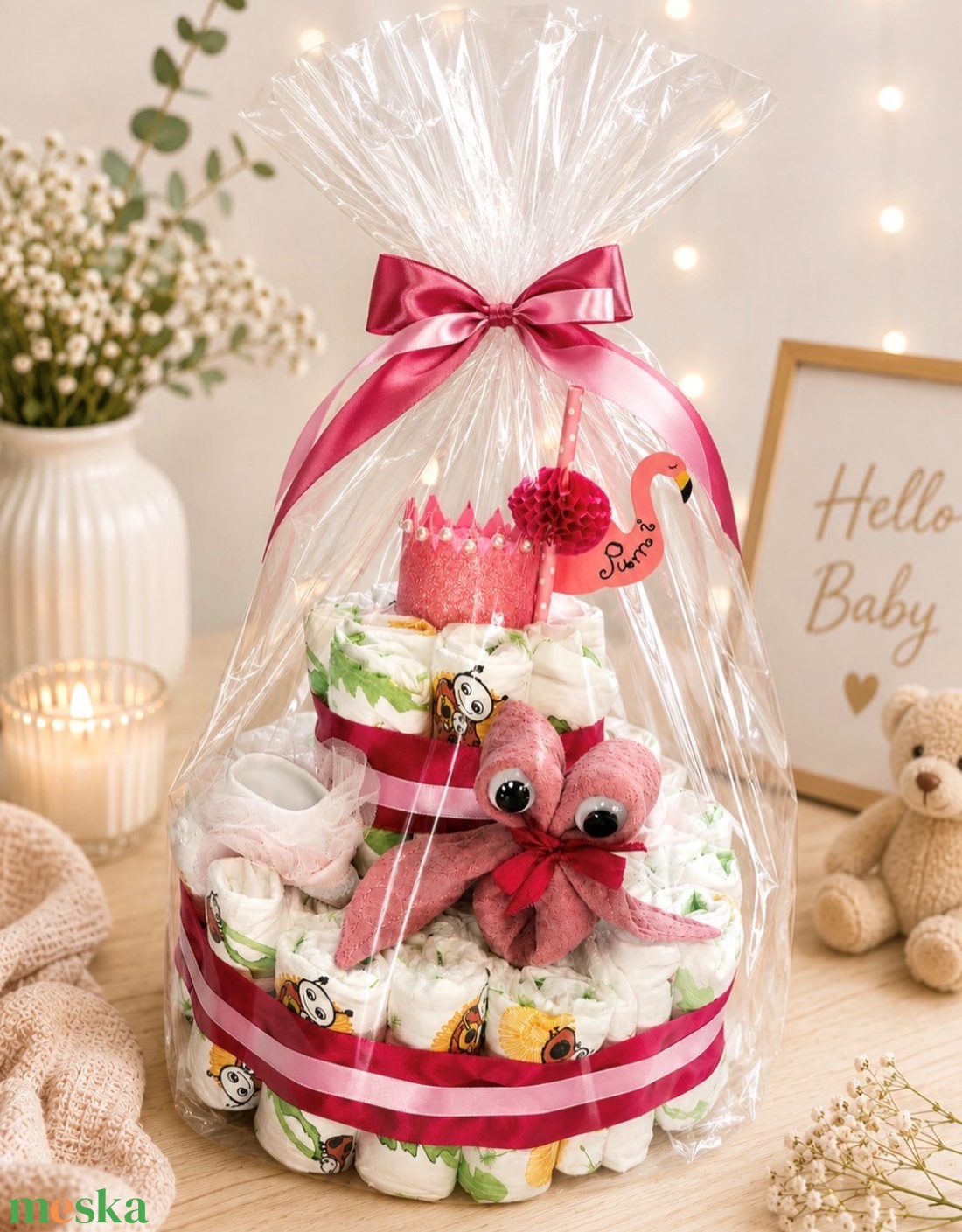 Királynős pelenkatorta bagollyal � névre szóló babaajándék � babaváróra, babalátogatóra és keresztelőre - baba - mama - pelenkázó, babafürdető kellékek - pelenkatorta - Meska.hu
