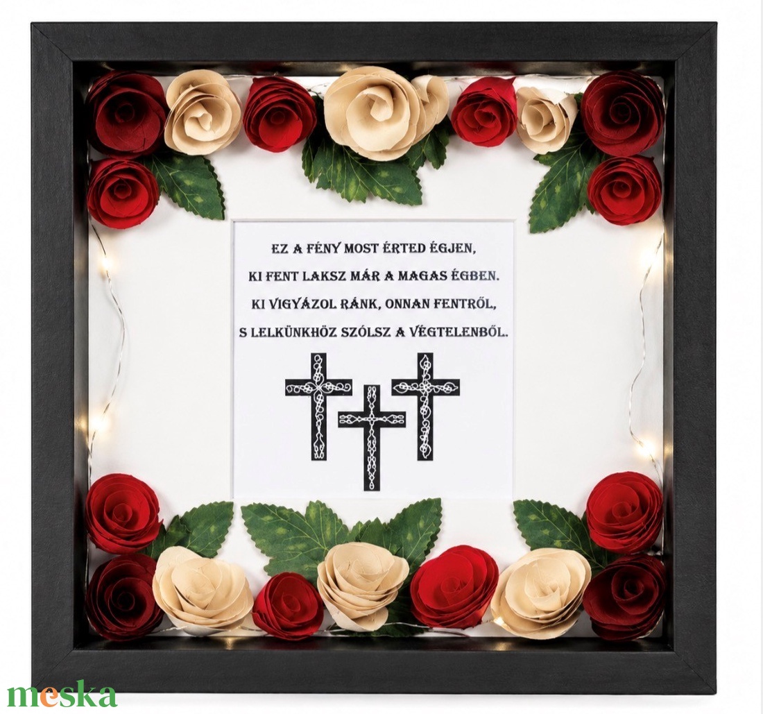 LED-es emlékbox háncsvirág díszítéssel � személyre szabott kegyeleti dekor - otthon & életmód - vallás - temetkezési tárgy - sírdísz, kegyeleti dísz - Meska.hu