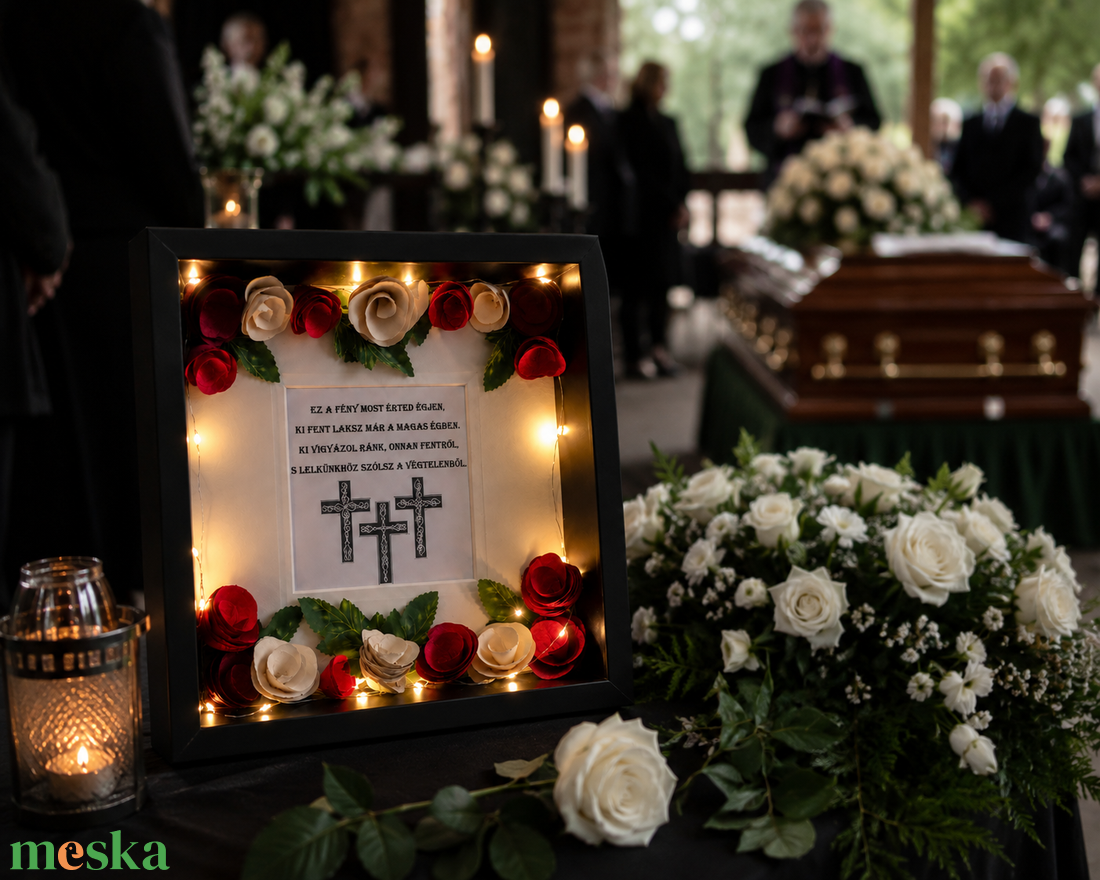 LED-es emlékbox háncsvirág díszítéssel � személyre szabott kegyeleti dekor - otthon & életmód - vallás - temetkezési tárgy - sírdísz, kegyeleti dísz - Meska.hu