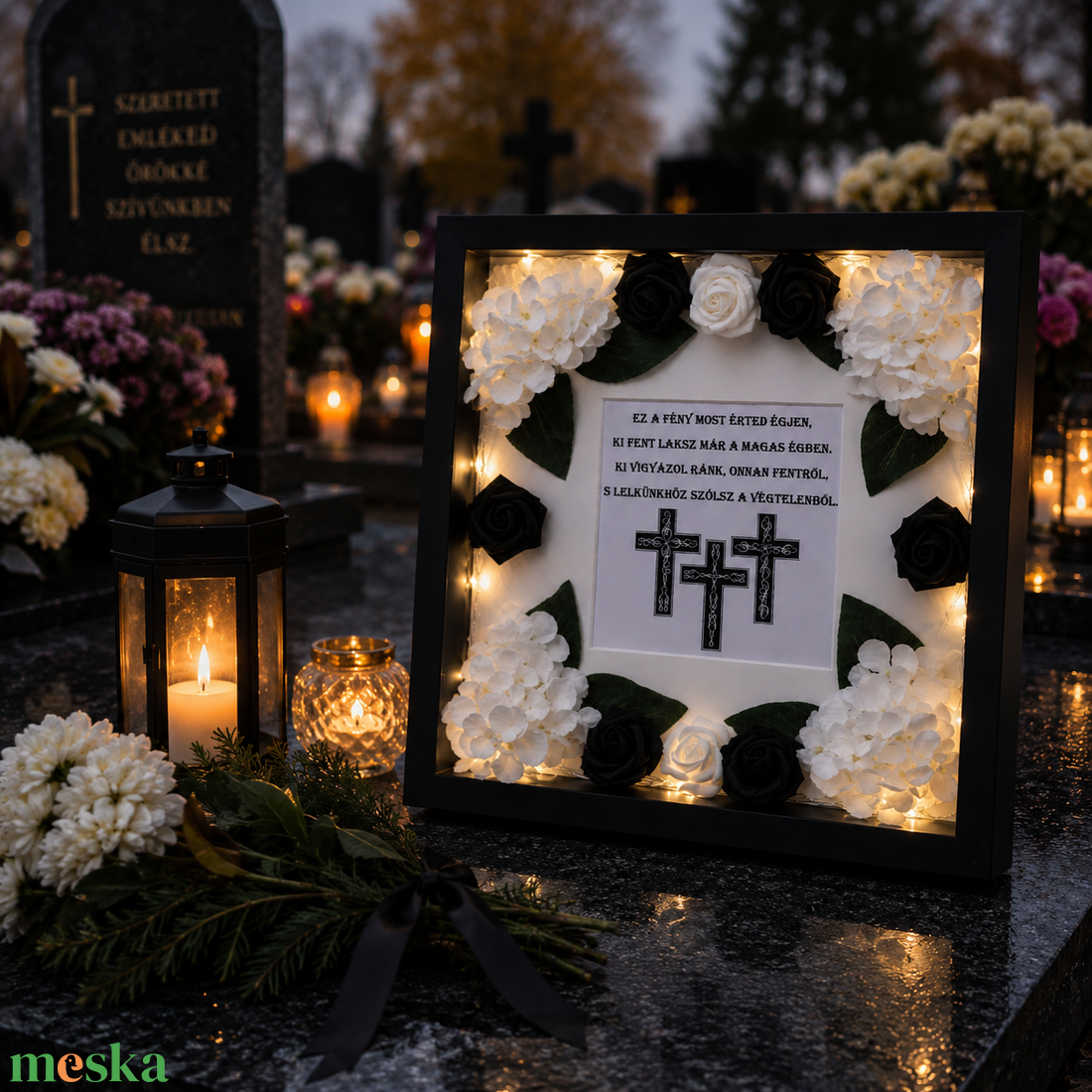 LED-es fekete-fehér emlékbox � elegáns kegyeleti dekor - otthon & életmód - vallás - temetkezési tárgy - sírdísz, kegyeleti dísz - Meska.hu