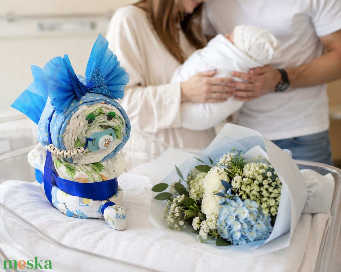Kék cumis pelenkatorta � névre szóló babaajándék � babaváróra, babalátogatóra és keresztelőre - baba - mama - pelenkázó, babafürdető kellékek - pelenkatorta - Meska.hu