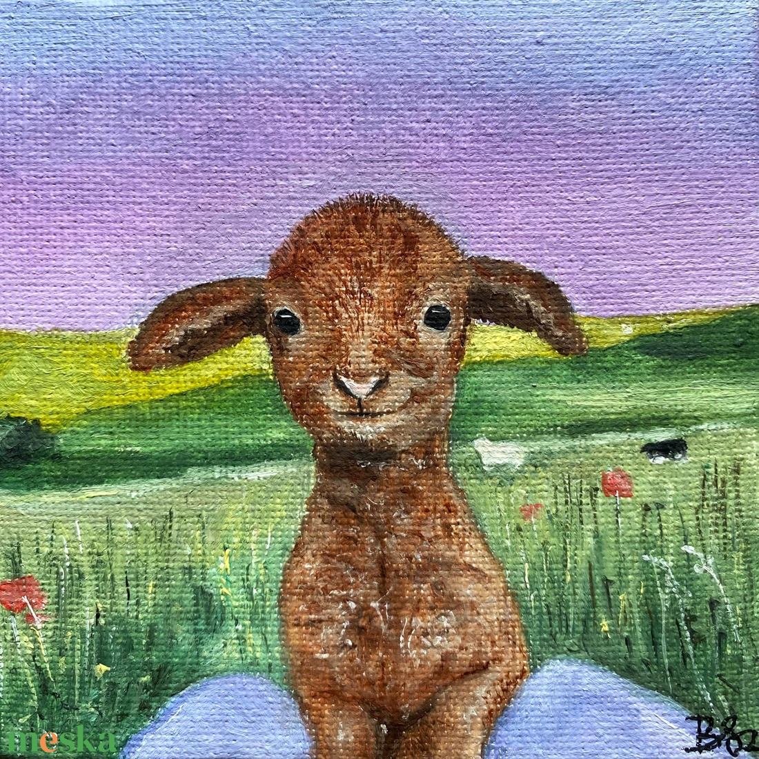 'Kisbárány' olajfestmény 10x10 cm - művészet - festmény - olajfestmény - Meska.hu