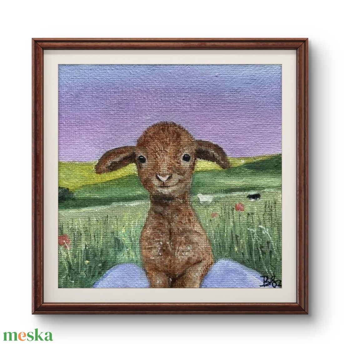 'Kisbárány' olajfestmény 10x10 cm - művészet - festmény - olajfestmény - Meska.hu