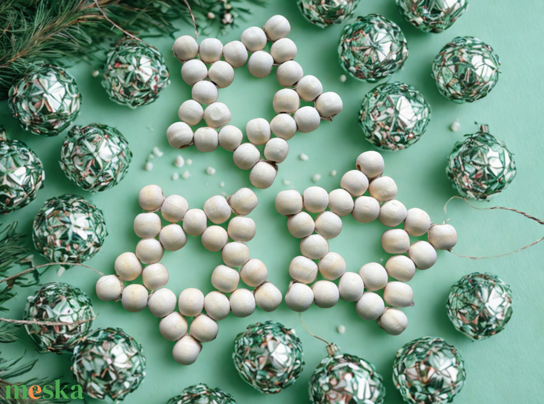 Fa gyöngy csillag 3 db - karácsony - adventi díszek - adventi ablakdekoráció - Meska.hu