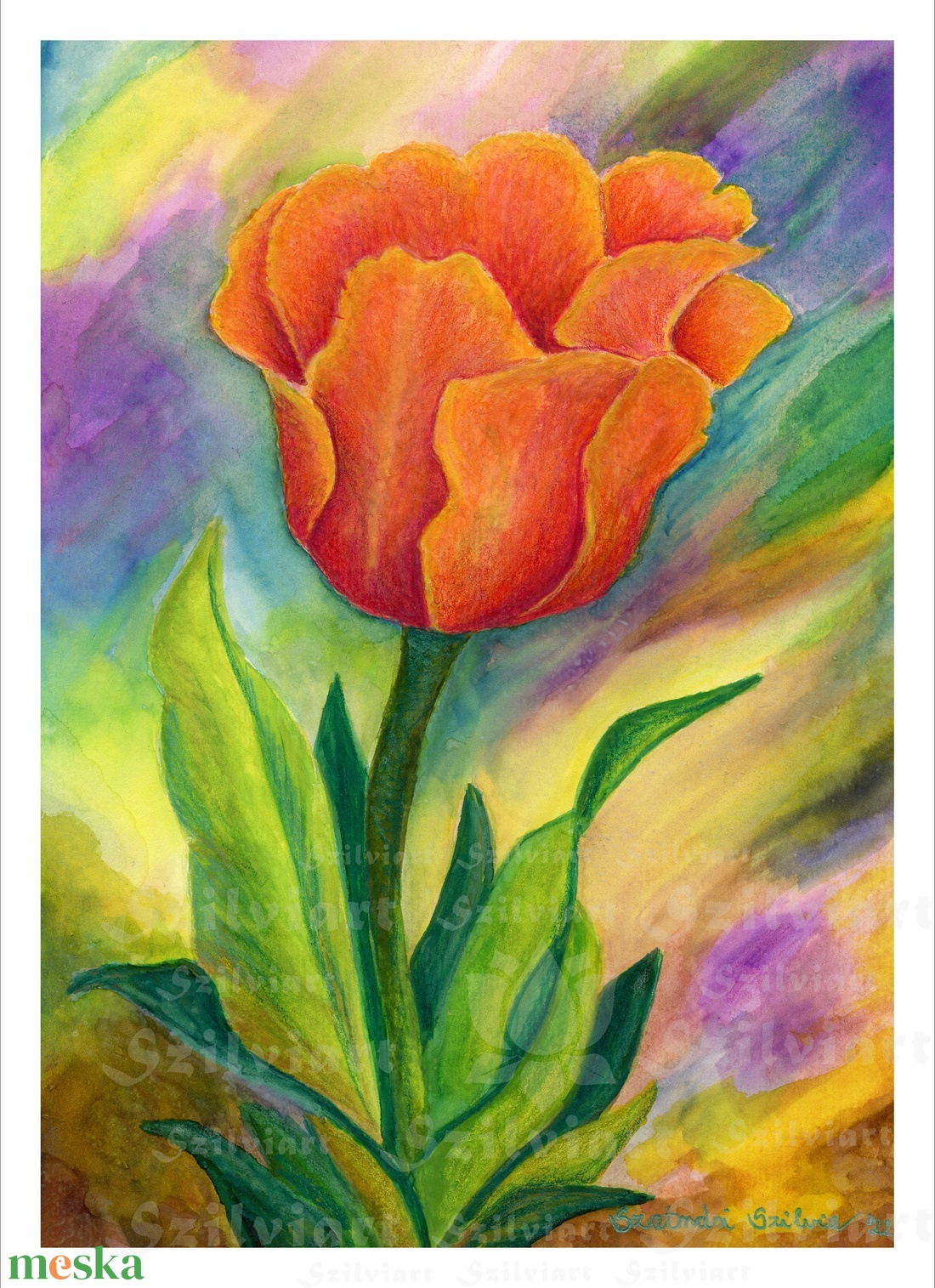 Tulipánvarázs akvarell festmény (nyomat), nappali, étkező, hálószoba, dekor, fali kép - művészet - festmény - akvarell - Meska.hu