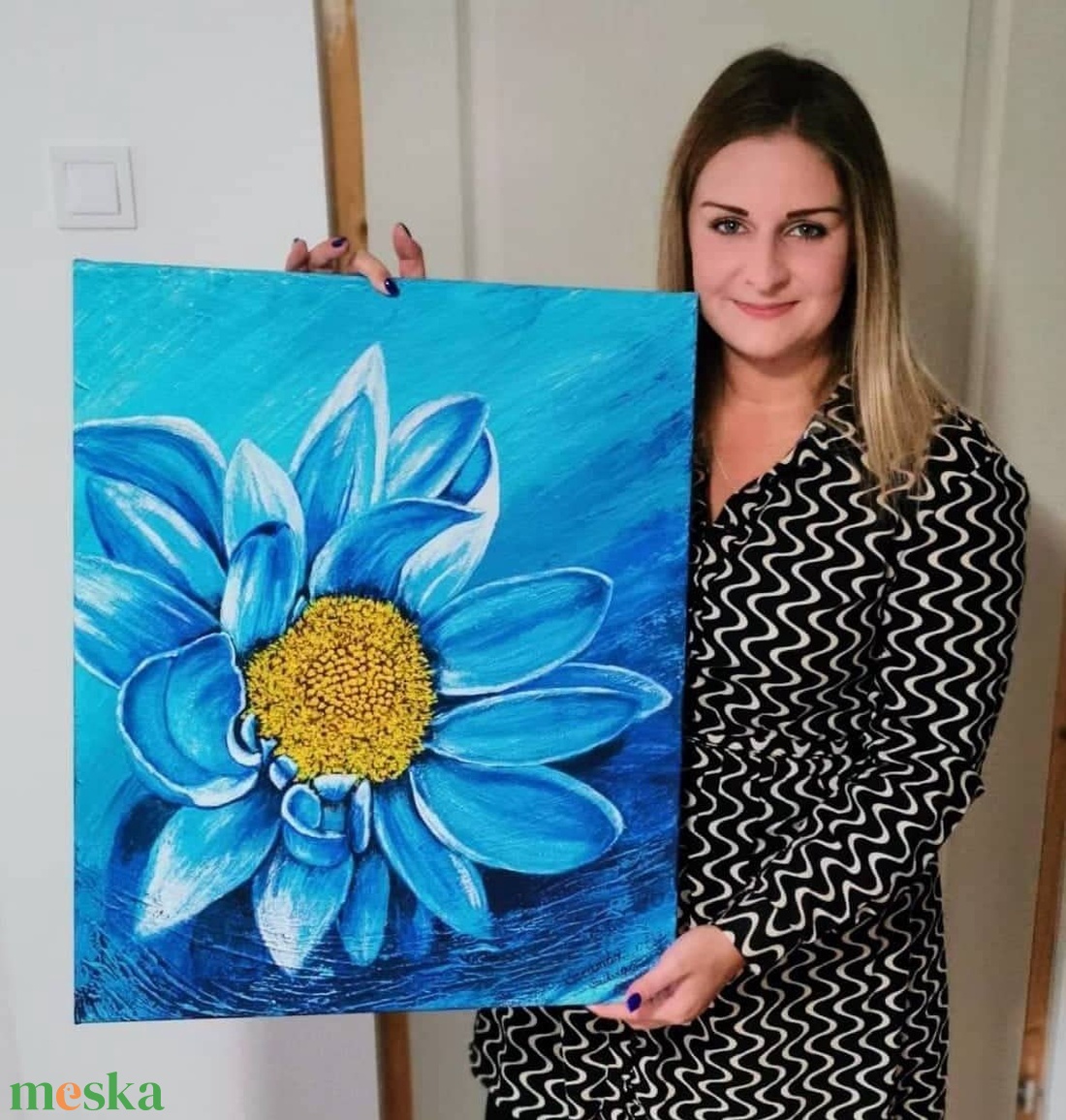 Virágos kék - akril festmény (nyomat), nappali, dekoráció, fali kép, Balaton virága - művészet - festmény - akril - Meska.hu