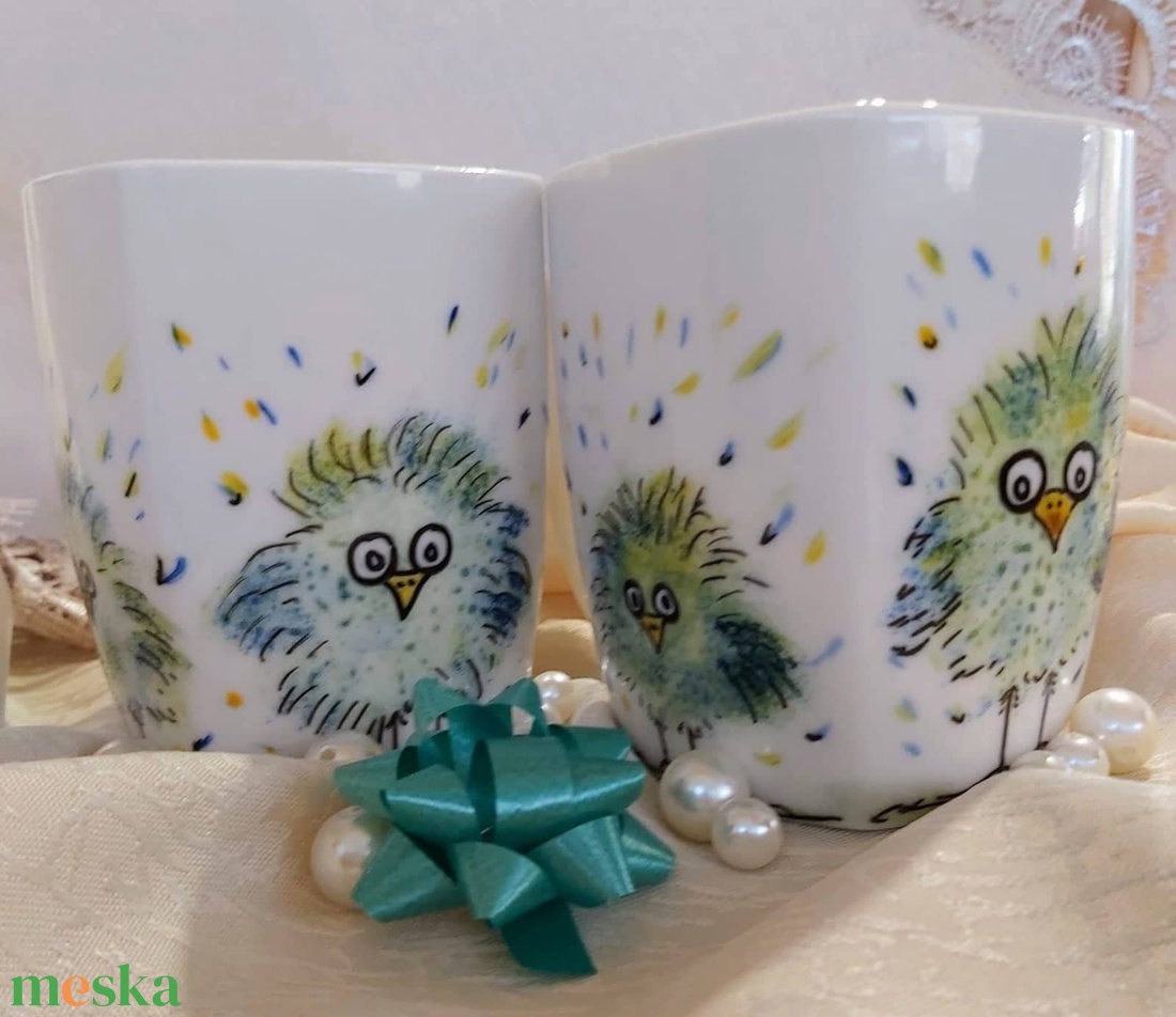 Vicces madarak, egyedi, kézzel festett porcelán, csésze, bögre, tál, reggeliző szett, kávés, teás készlet, ajándék, gyer - otthon & életmód - konyhafelszerelés, tálalás - tálalás - bögre & csésze - Meska.hu