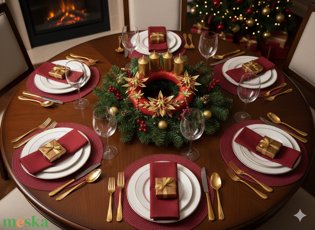 Adventi koszorú csillámos dekorgumi virágokkal, gyertyákkal.Piros-arany - karácsony - adventi díszek - adventi koszorú - Meska.hu