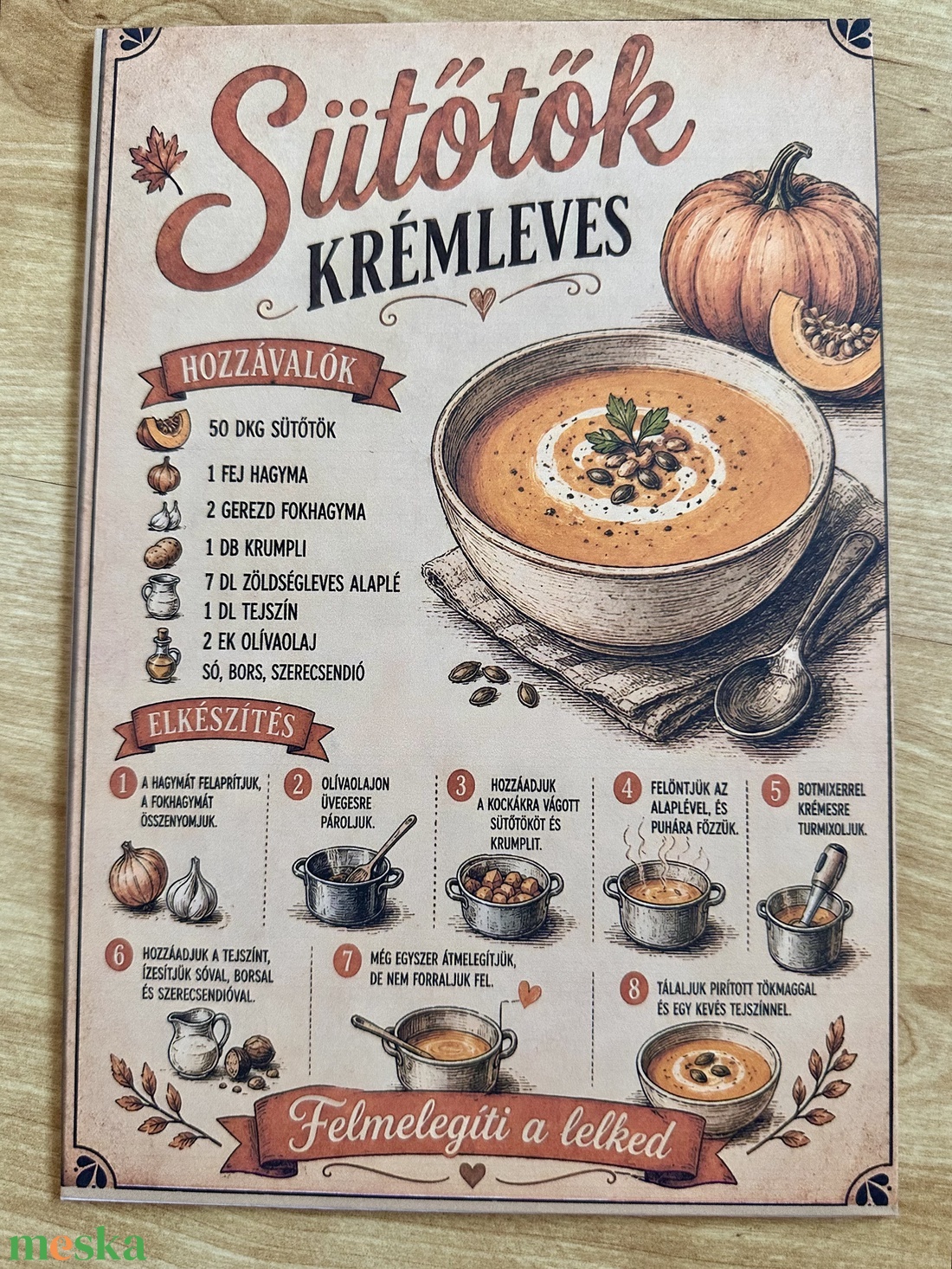 Őszi táblakép - Sütőtök krémleves recept - otthon & életmód - dekoráció - kép & falikép - táblakép - Meska.hu
