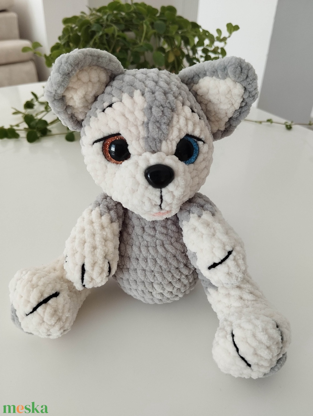 Horgolt szürke husky kölyökkutya  - játék & sport - plüssállat & játékfigura - kutya - Meska.hu