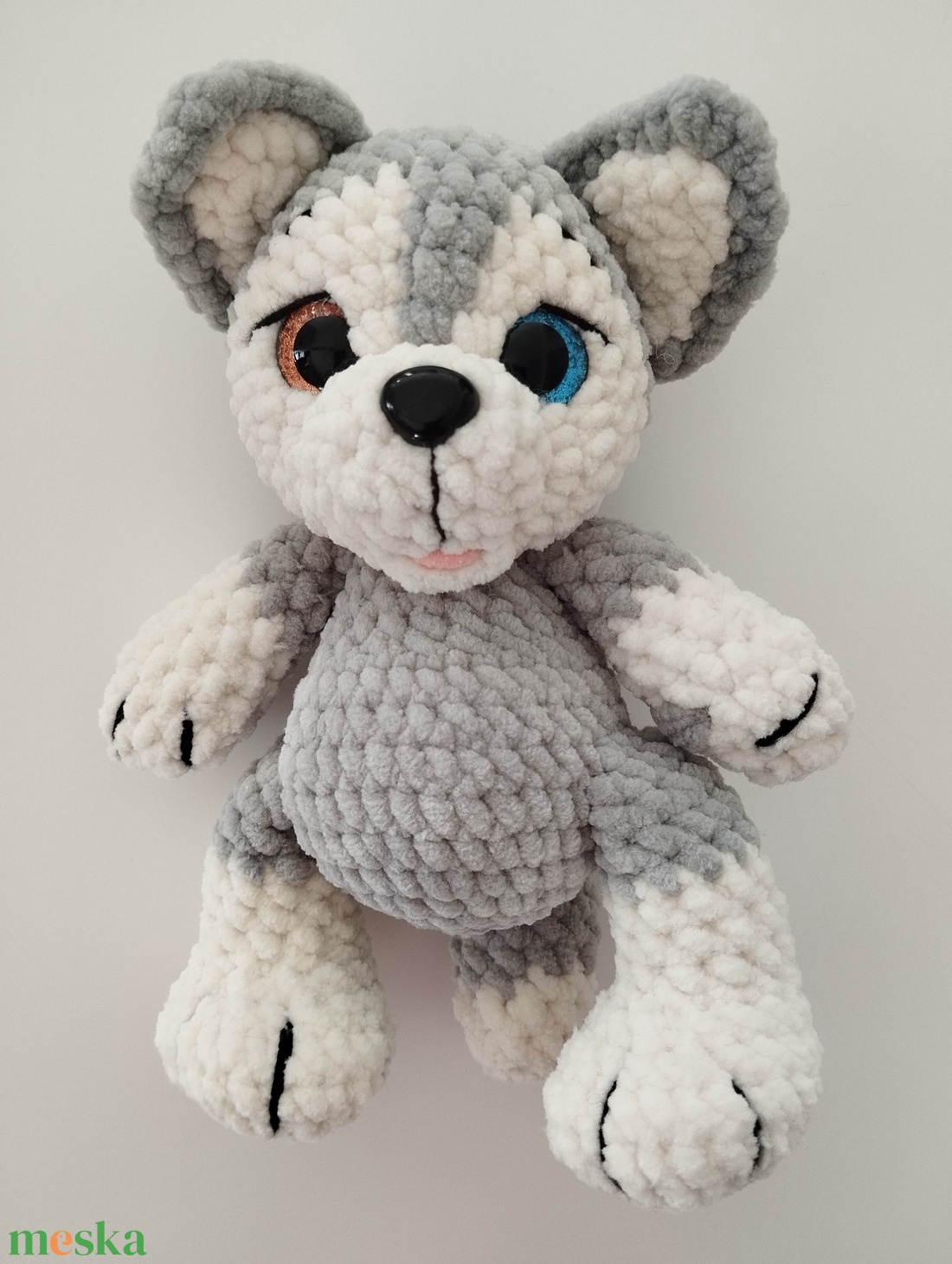 Horgolt szürke husky kölyökkutya  - játék & sport - plüssállat & játékfigura - kutya - Meska.hu