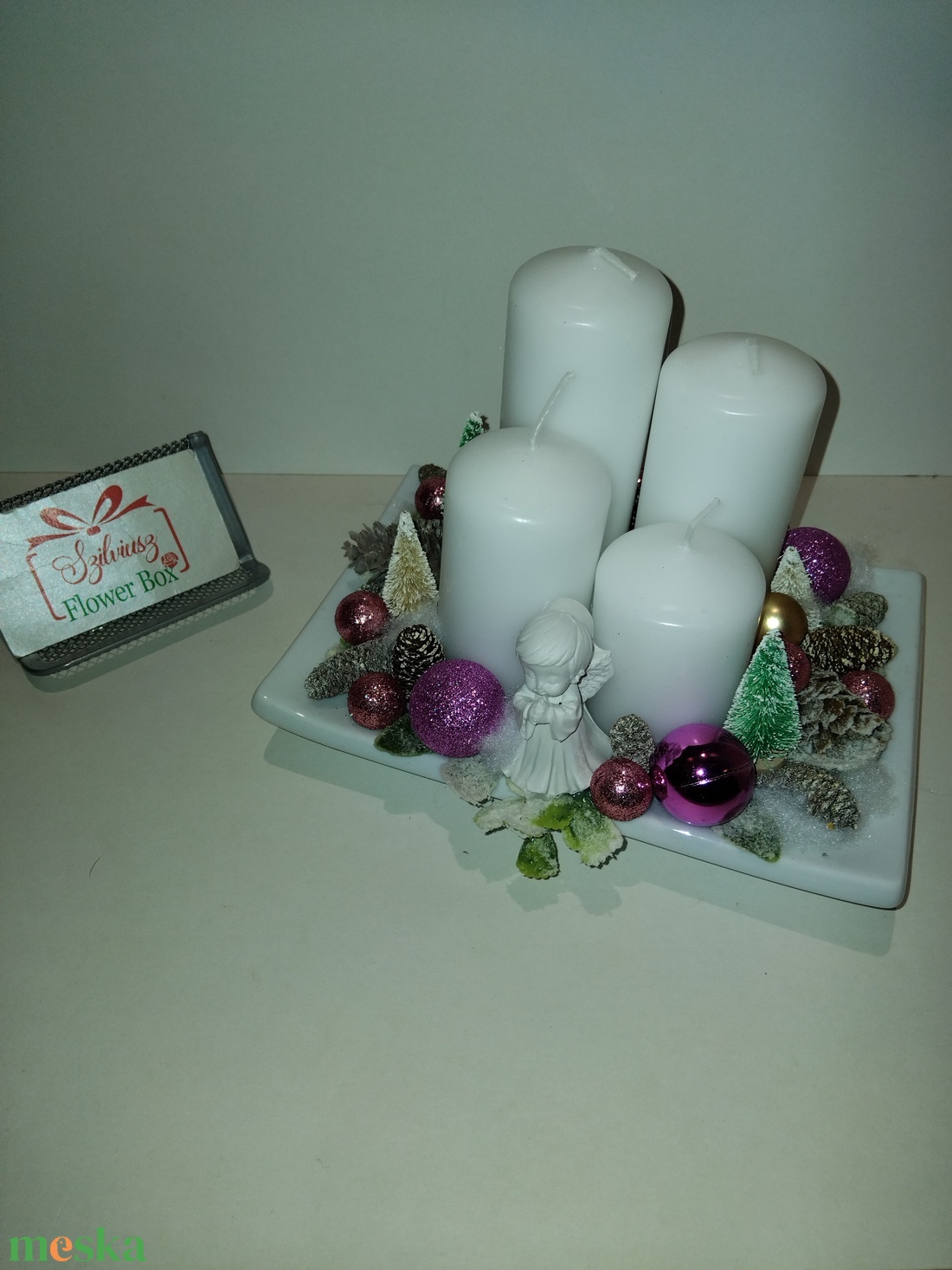 Adventi asztaldísz lila-fehér - karácsony - adventi díszek - adventi asztaldísz - Meska.hu