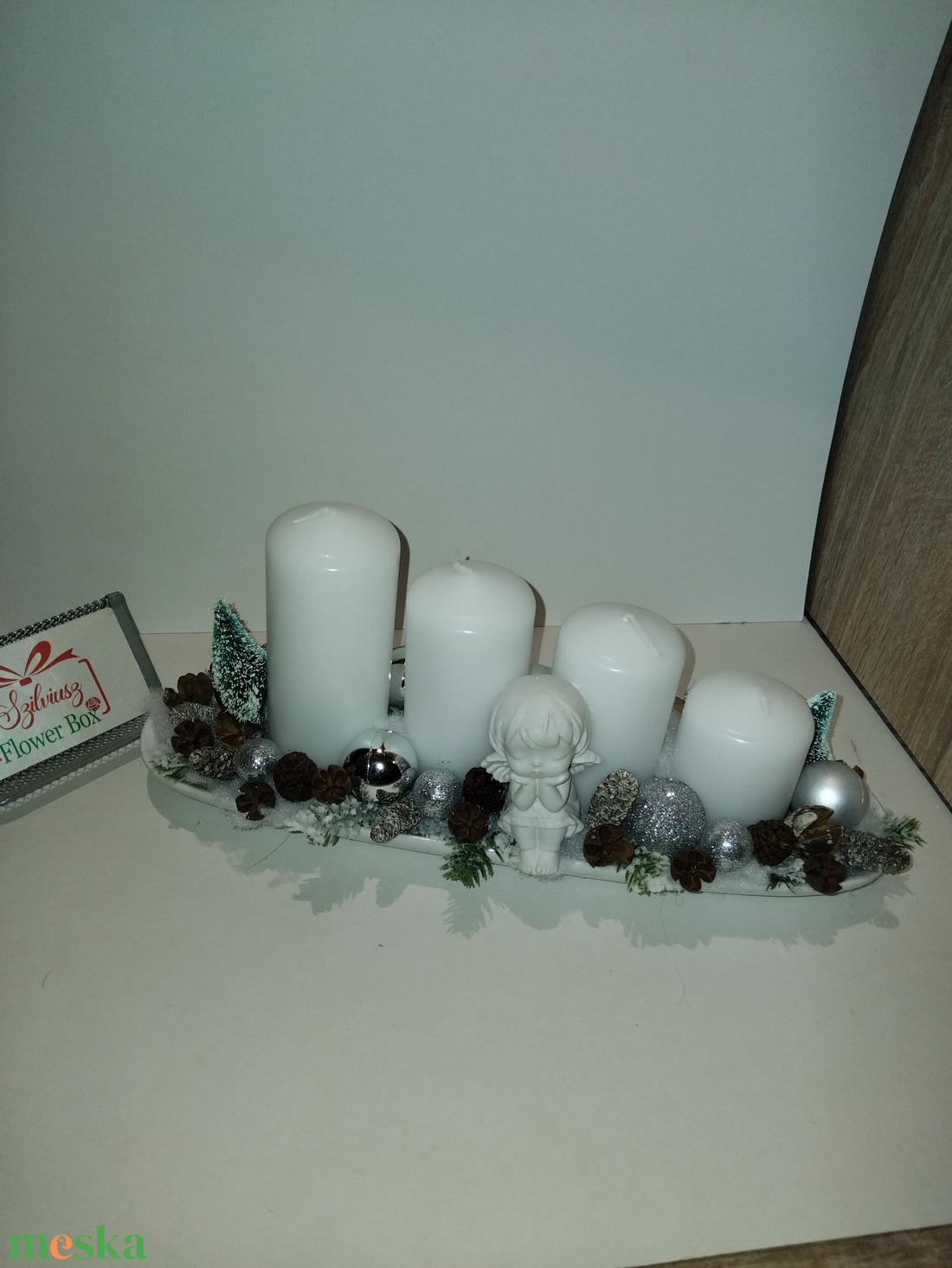 Adventi asztaldísz angyalkával  - karácsony - adventi díszek - adventi asztaldísz - Meska.hu