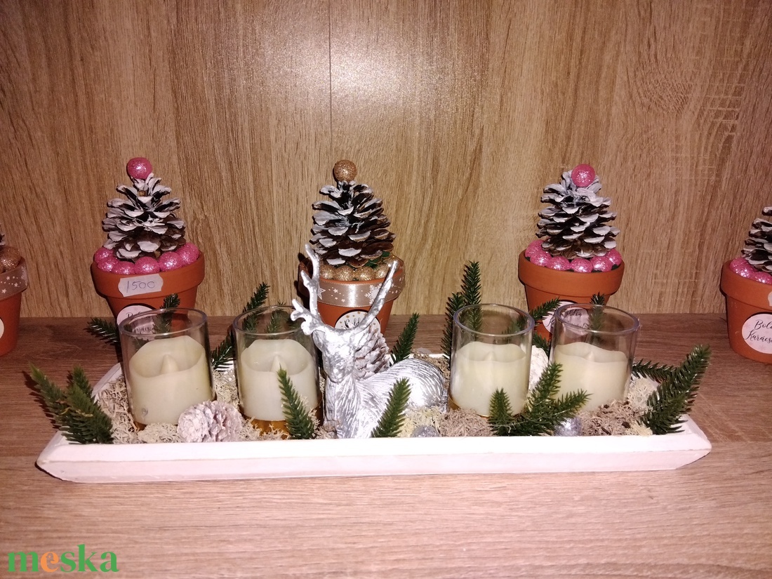 Adventi asztaldísz LED gyertyákkal - karácsony - adventi díszek - adventi asztaldísz - Meska.hu