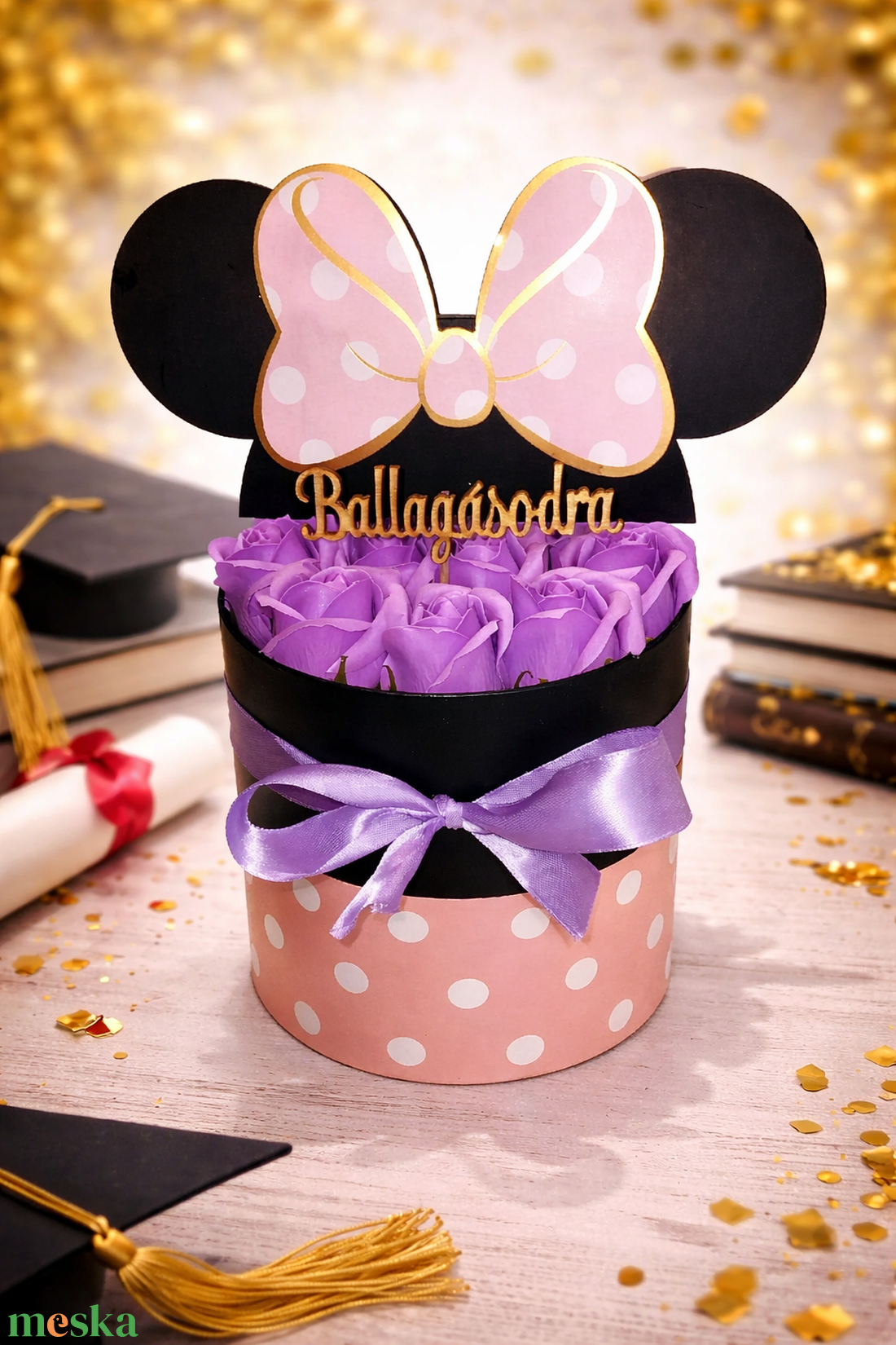 Minnie box lila szappanrózsával - otthon & életmód - dekoráció - asztal és polc dekoráció - asztaldísz - Meska.hu