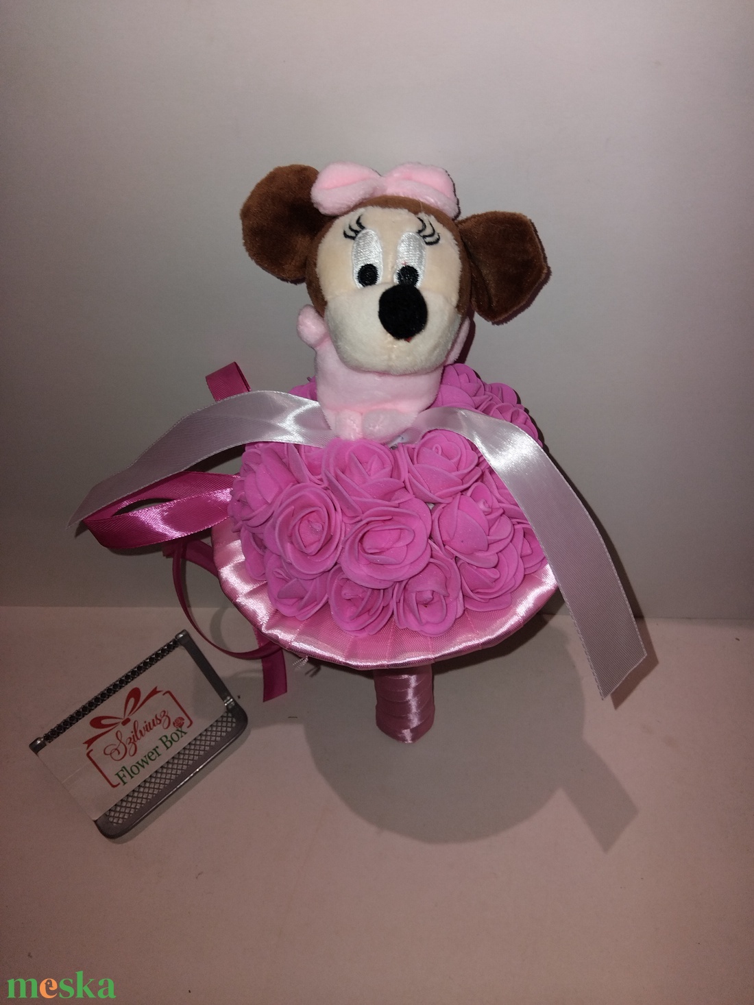 Ballagási csokor minnie egérrel - Rózsaszín - otthon & életmód - virágdekoráció - virágok - virágcsokor - Meska.hu