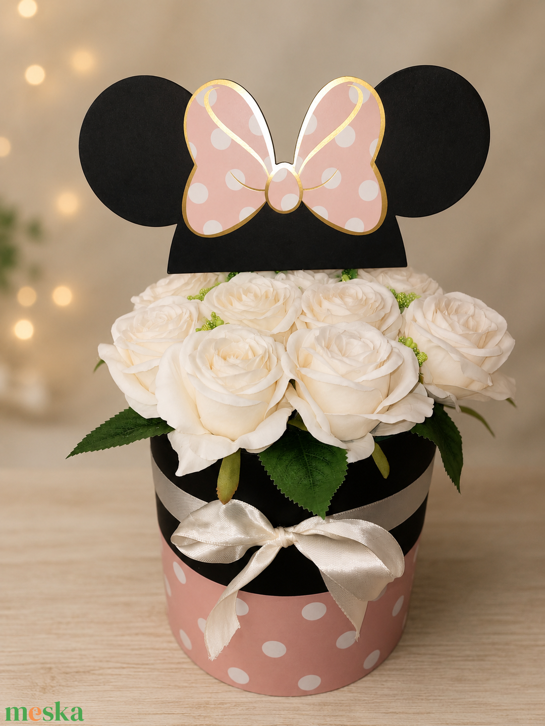 Minnie box élethű rózsával - otthon & életmód - virágdekoráció - virágok - virágbox - Meska.hu