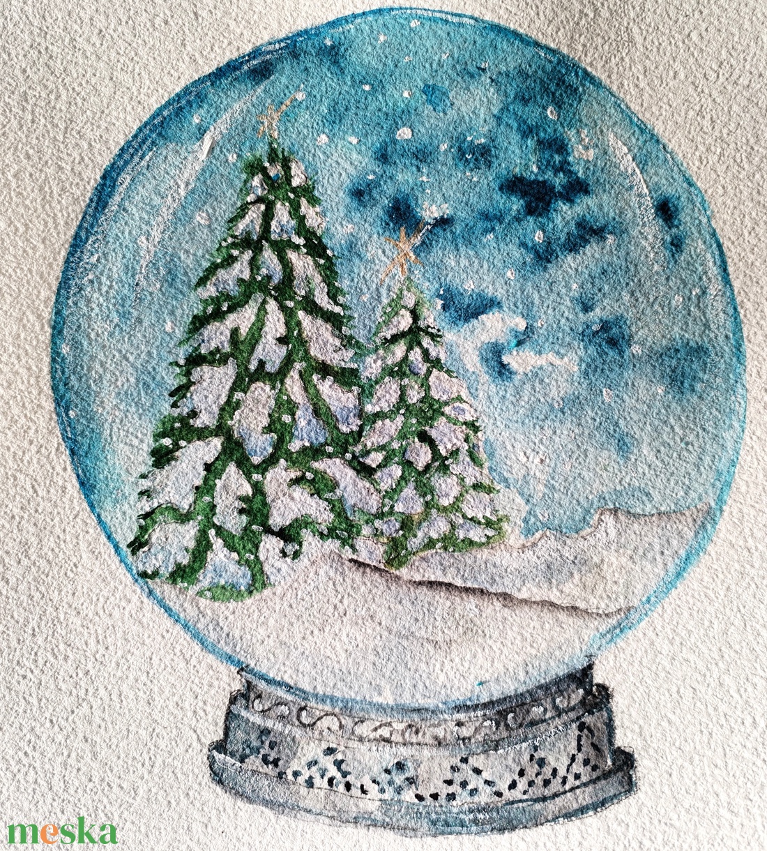 Karácsonyi hógömb. Aquarell festmény Ajándék - művészet - festmény - akvarell - Meska.hu