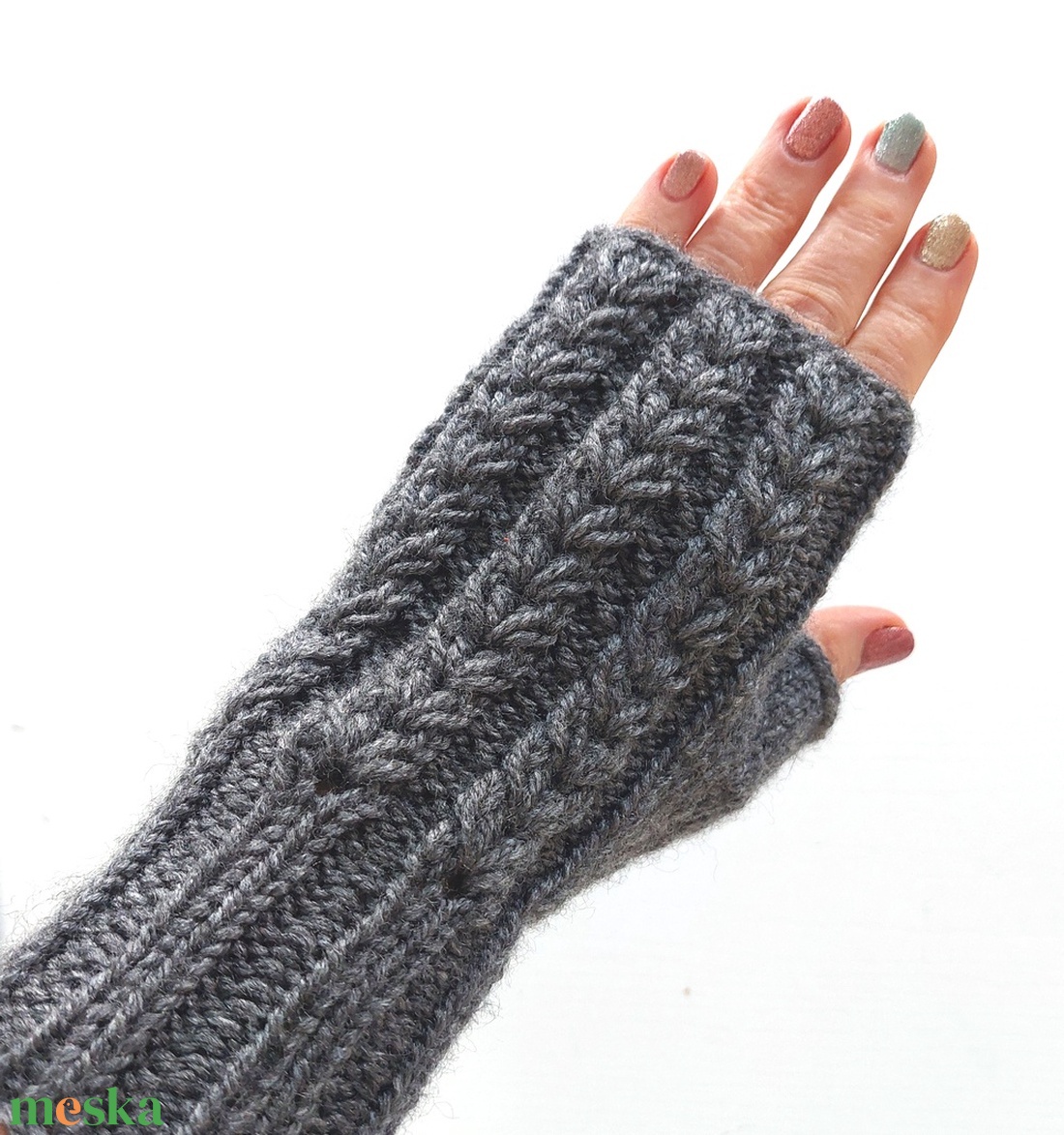 Bordás mintájú, ujj nélküli kötött kesztyű - ruha & divat - sál, sapka, kendő - kesztyű - Meska.hu