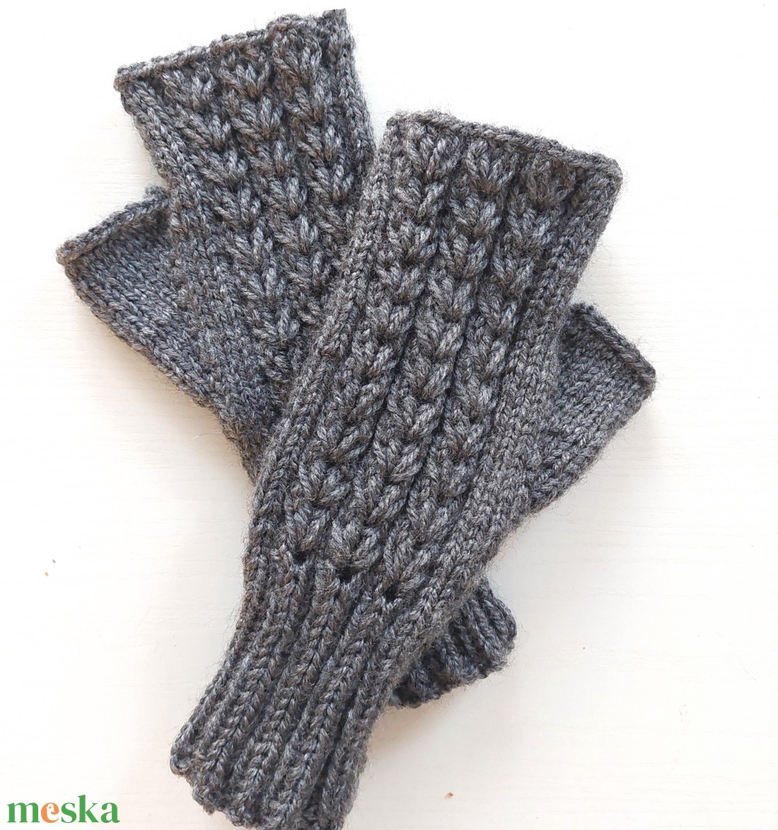 Bordás mintájú, ujj nélküli kötött kesztyű - ruha & divat - sál, sapka, kendő - kesztyű - Meska.hu