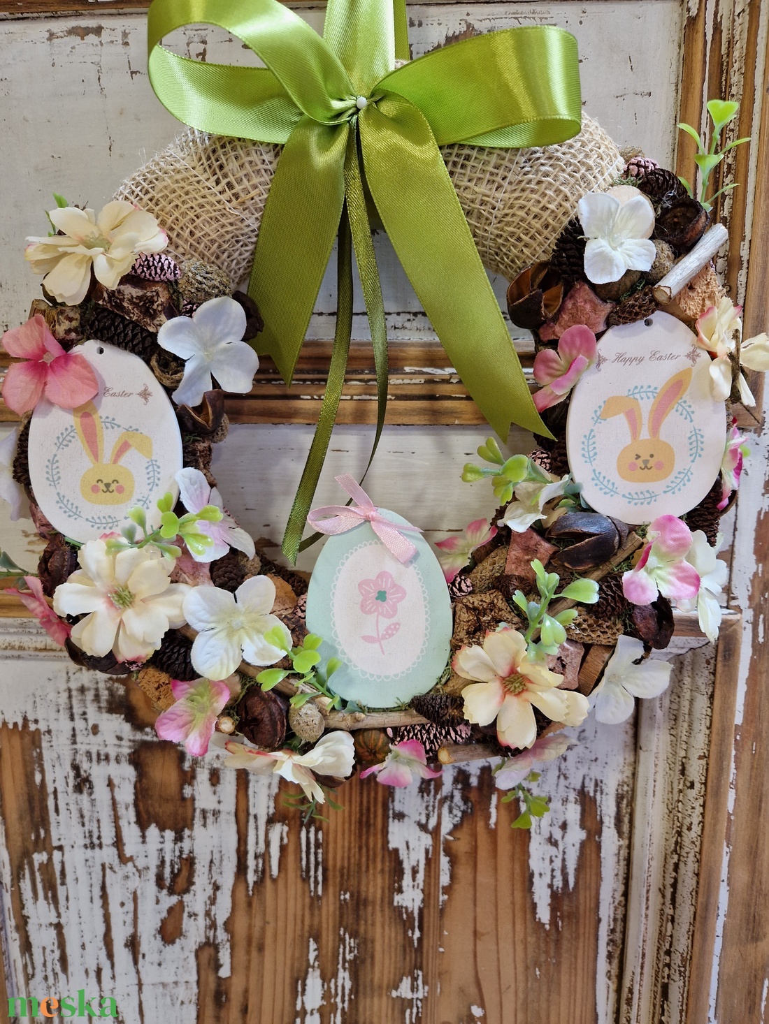 Húsvét zöld masnival - ünnepi díszek, dekorációk - húsvéti díszek és dekorációk - húsvéti asztaldíszek - Meska.hu