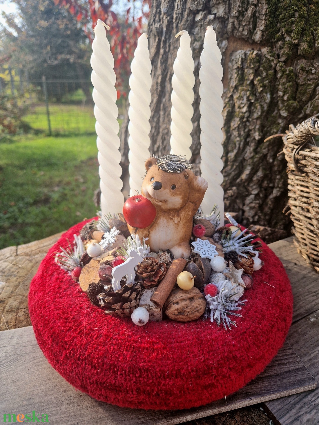 Adventi koszorú sünivel - karácsony - adventi díszek - adventi asztaldísz - Meska.hu