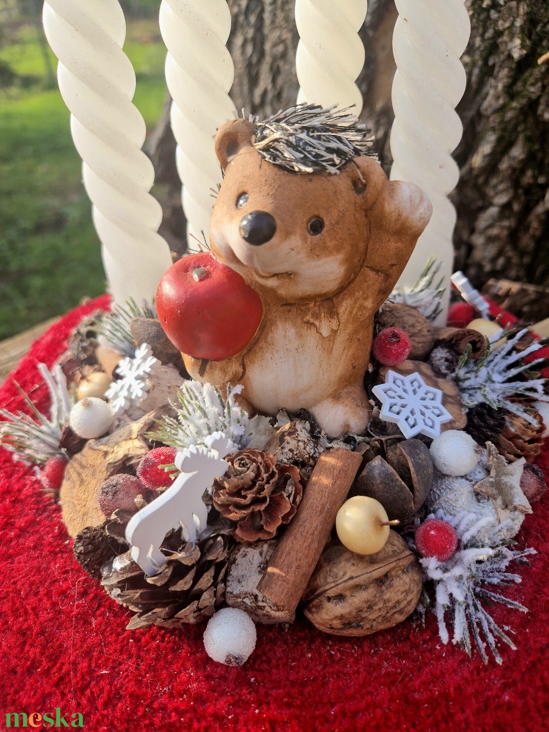 Adventi koszorú sünivel - karácsony - adventi díszek - adventi asztaldísz - Meska.hu