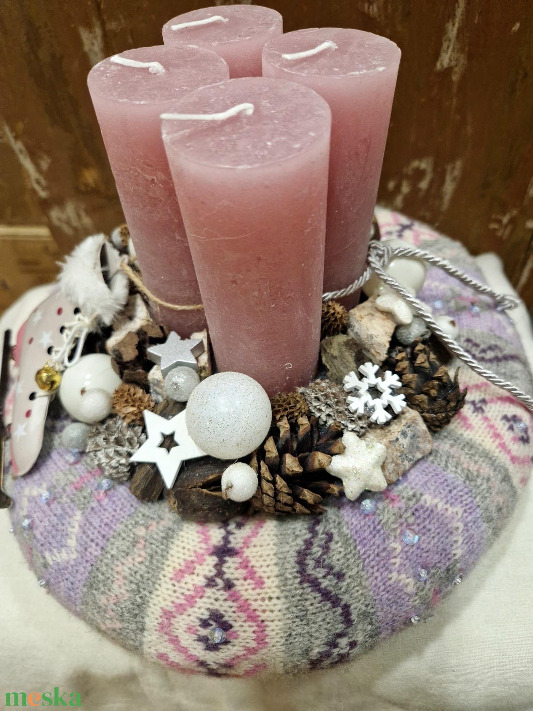 Adventi koszorú korcsolyával - karácsony - adventi díszek - adventi gyertyadíszek és koszorúdíszek - Meska.hu