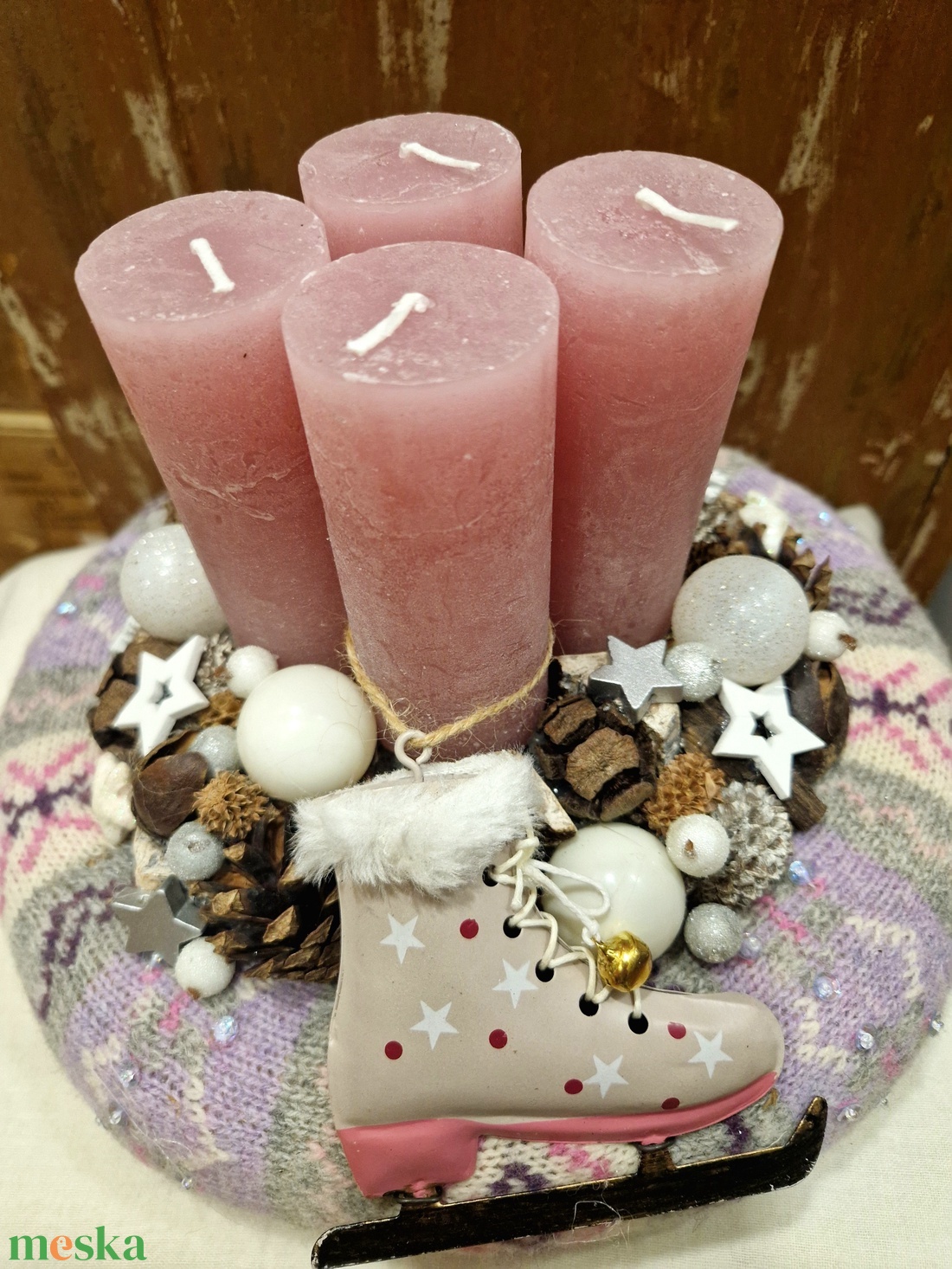 Adventi koszorú korcsolyával - karácsony - adventi díszek - adventi gyertyadíszek és koszorúdíszek - Meska.hu