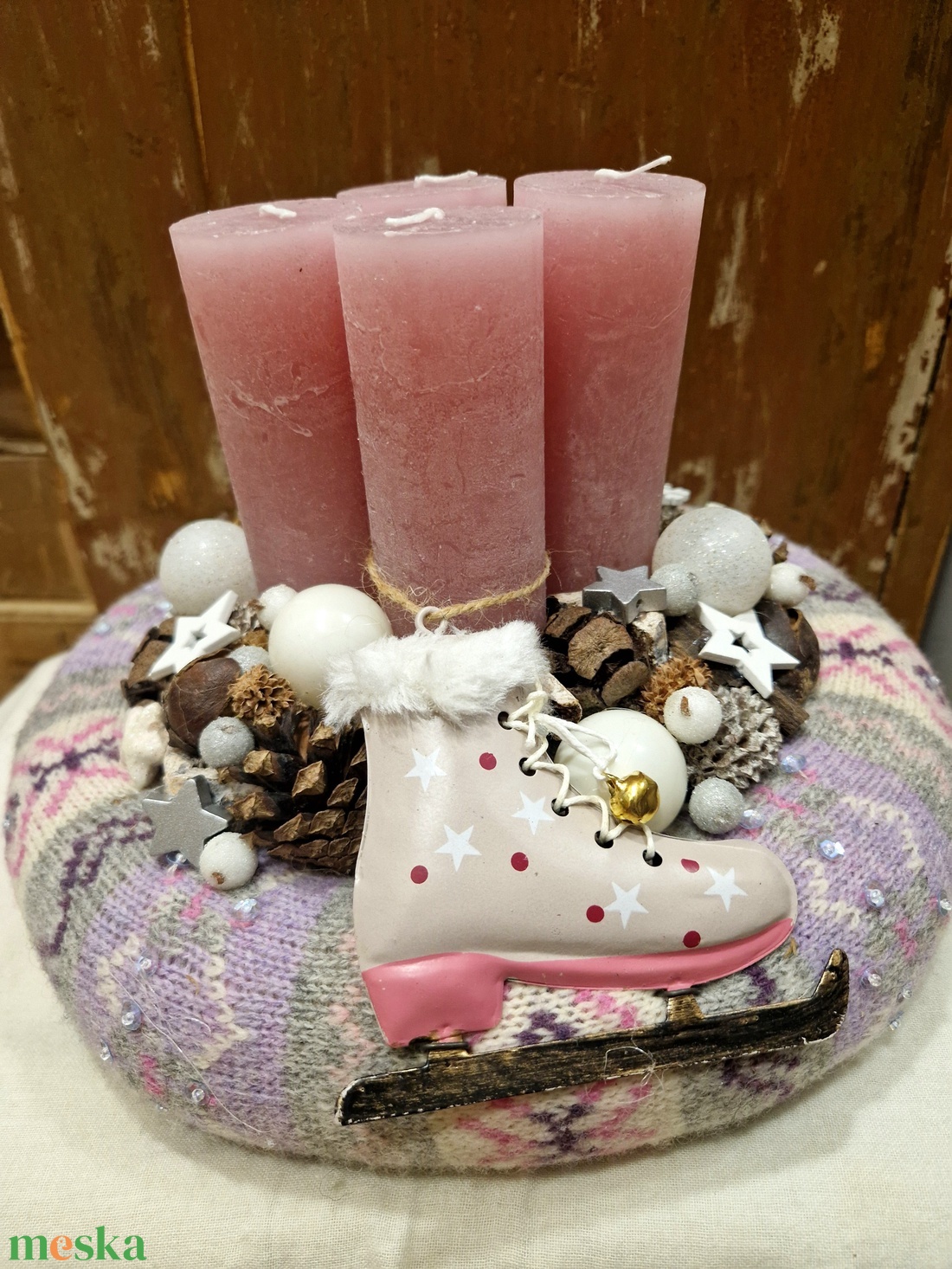 Adventi koszorú korcsolyával - karácsony - adventi díszek - adventi gyertyadíszek és koszorúdíszek - Meska.hu