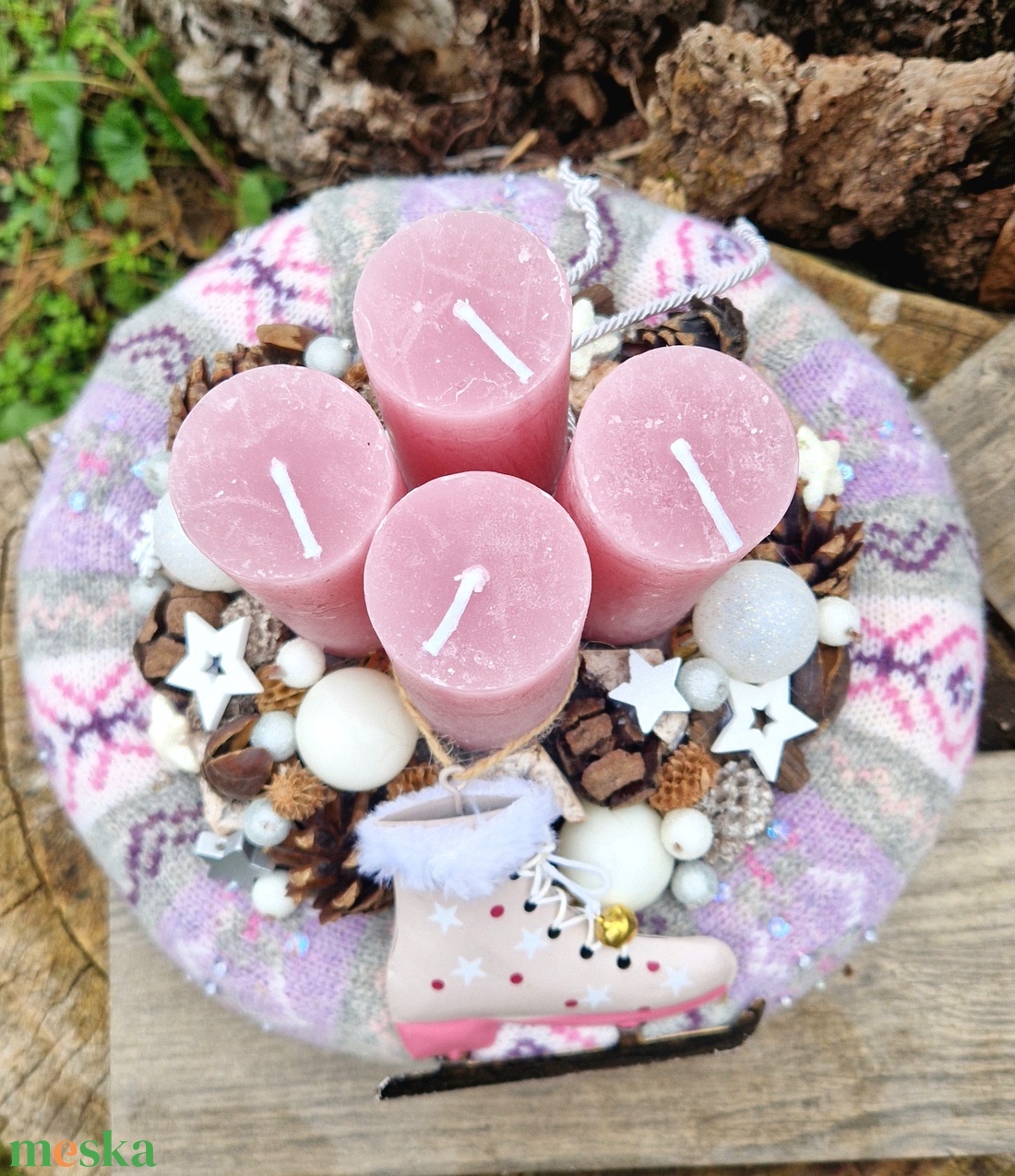 Adventi koszorú korcsolyával - karácsony - adventi díszek - adventi gyertyadíszek és koszorúdíszek - Meska.hu