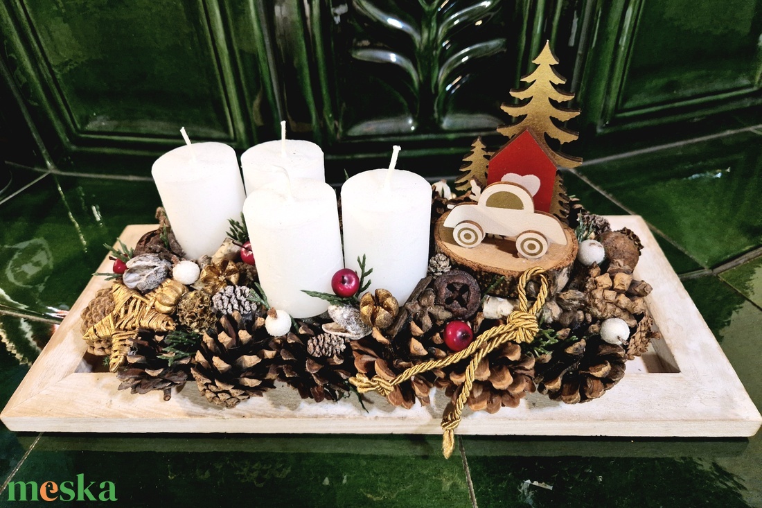 Advrnti asztali dísz autóval - karácsony - adventi díszek - adventi asztaldísz - Meska.hu