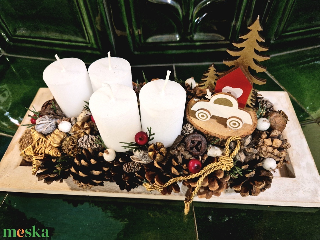 Advrnti asztali dísz autóval - karácsony - adventi díszek - adventi asztaldísz - Meska.hu