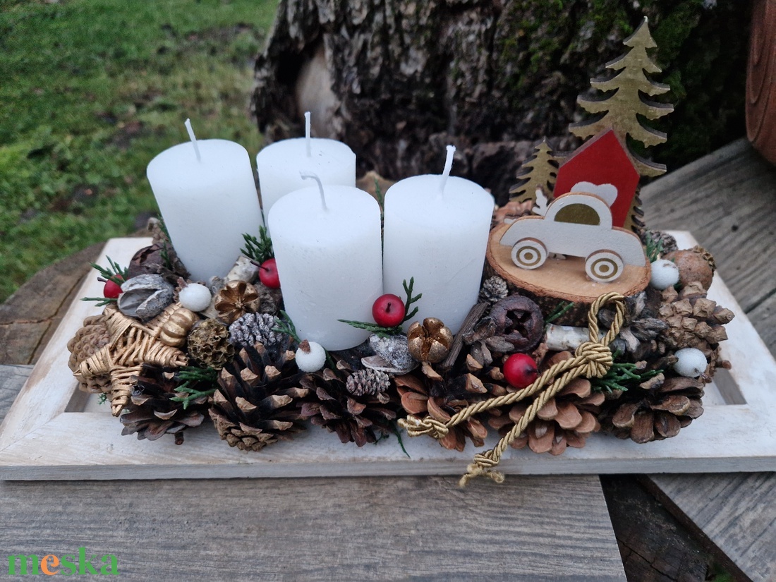 Advrnti asztali dísz autóval - karácsony - adventi díszek - adventi asztaldísz - Meska.hu