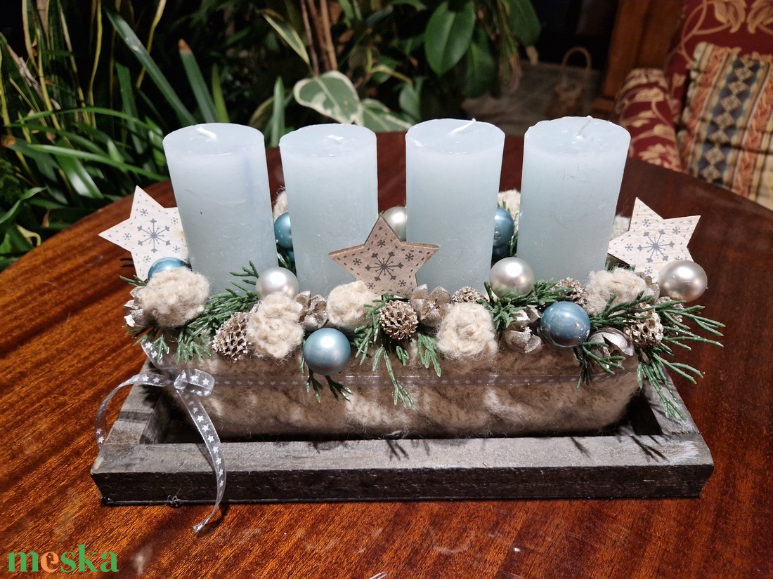 Adventi aszatli dísz kékkel - karácsony - adventi díszek - adventi asztaldísz - Meska.hu