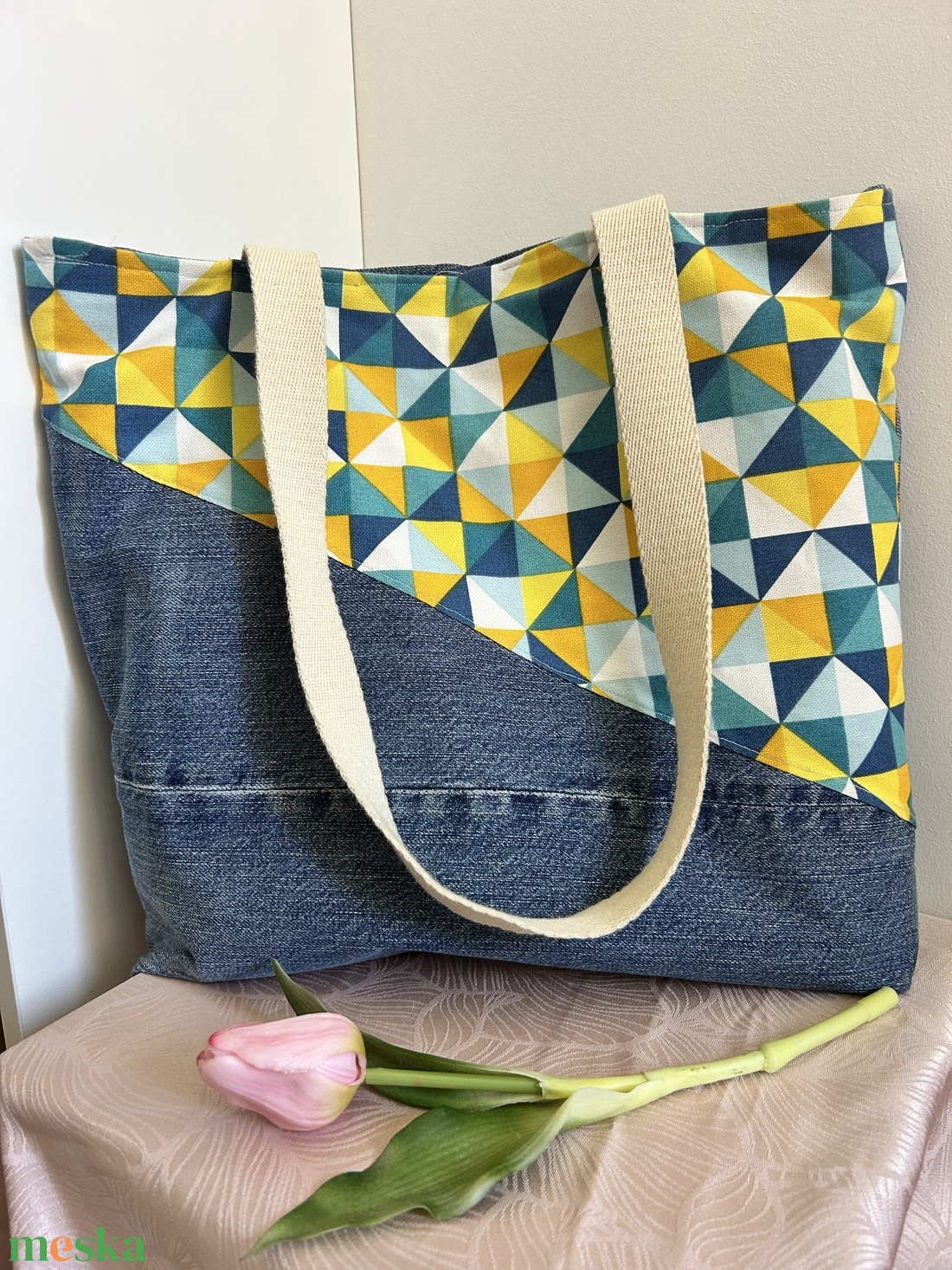 Geometrikus farmer shopper táska � könnyű, mindennapi használatra - táska & tok - kézitáska & válltáska - nagy pakolós táska - Meska.hu