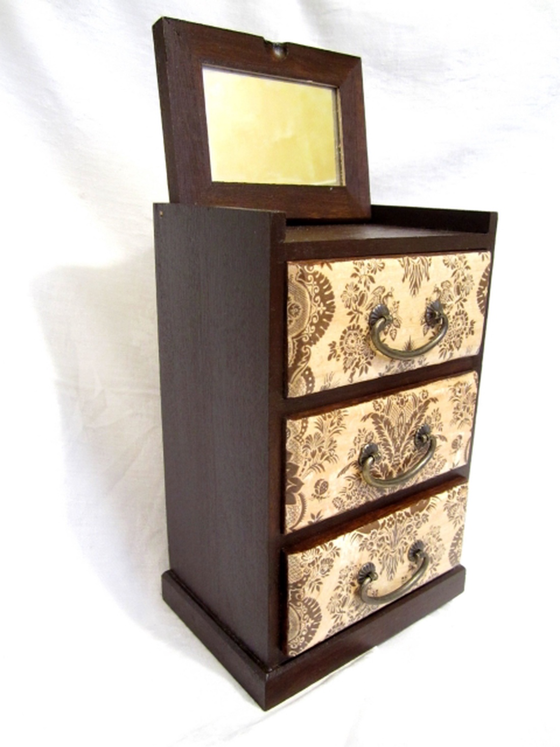 Barna komód antik fogantyúkkal és tükörrel - 3 fiókos szekrény - mmse74 részére -  - Meska.hu