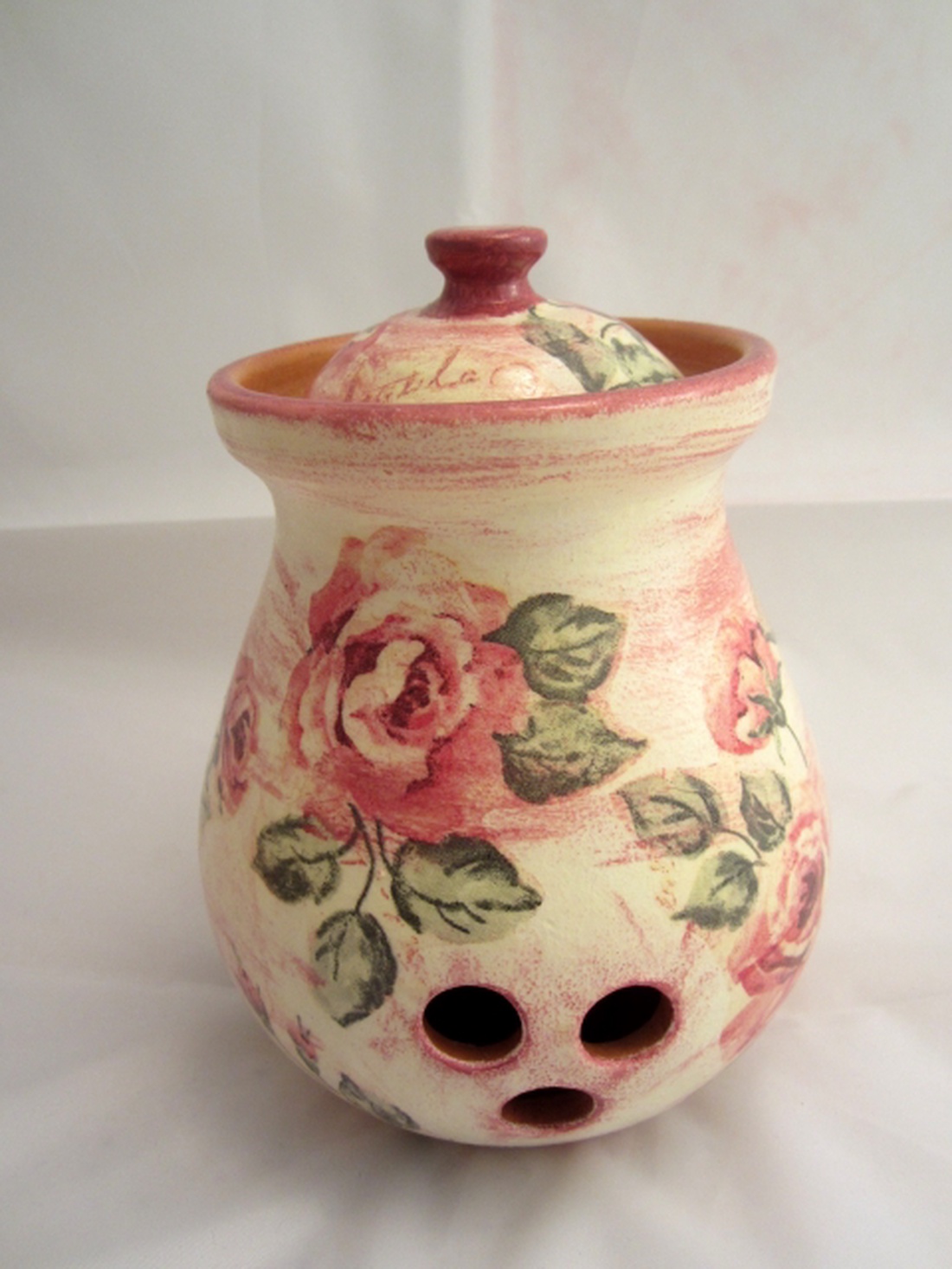 Rózsás kerámia hagyma és fokhagyma tároló -  - Meska.hu