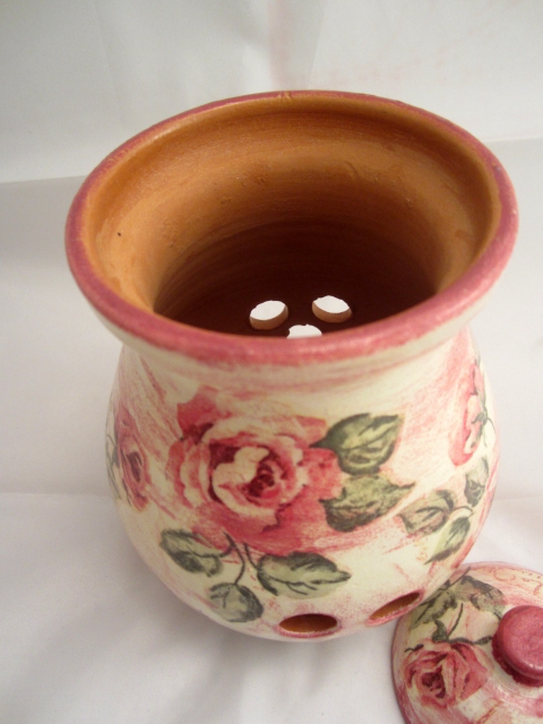 Rózsás kerámia hagyma és fokhagyma tároló -  - Meska.hu