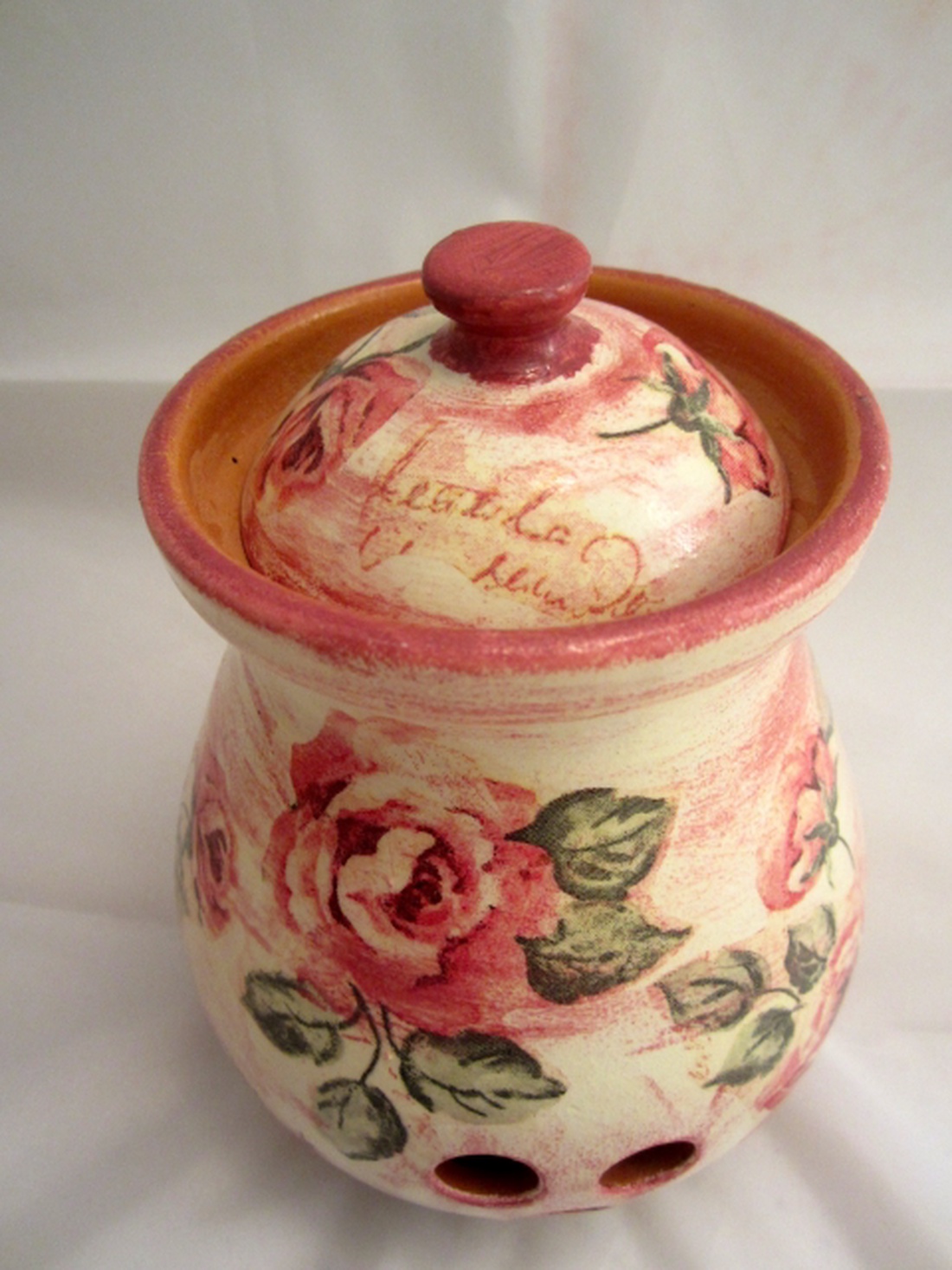 Rózsás kerámia hagyma és fokhagyma tároló -  - Meska.hu