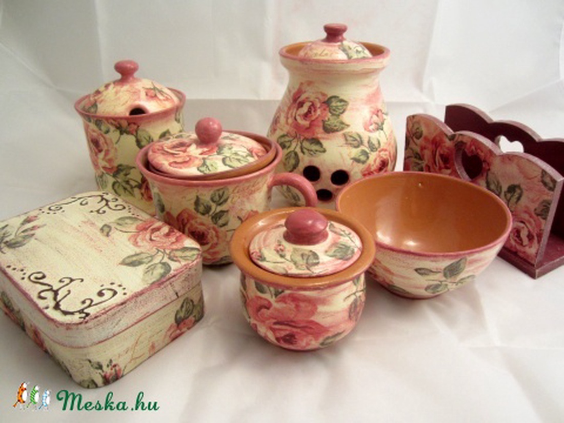 Rózsás kerámia hagyma és fokhagyma tároló -  - Meska.hu