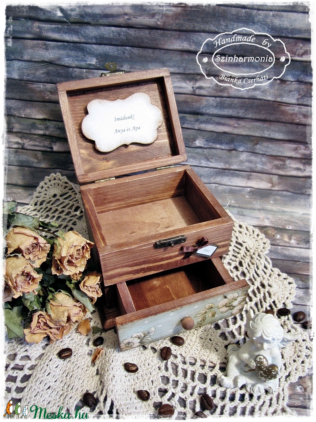 Fehér Szellőrózsák ládika - vintage ajándék / fiókos ékszertartó / emlék / tároló doboz / ballagás -  - Meska.hu
