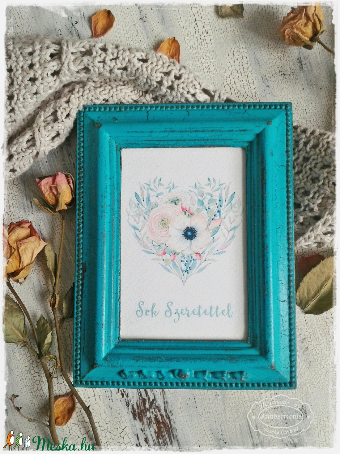 Türkizkék Vintage Képkeret - fényképtartó / talplenyomat / képtartó / nászajándék / esküvő / fotózás / asztalszám / kép -  - Meska.hu