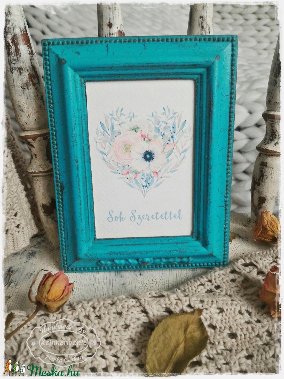Türkizkék Vintage Képkeret - fényképtartó / talplenyomat / képtartó / nászajándék / esküvő / fotózás / asztalszám / kép -  - Meska.hu