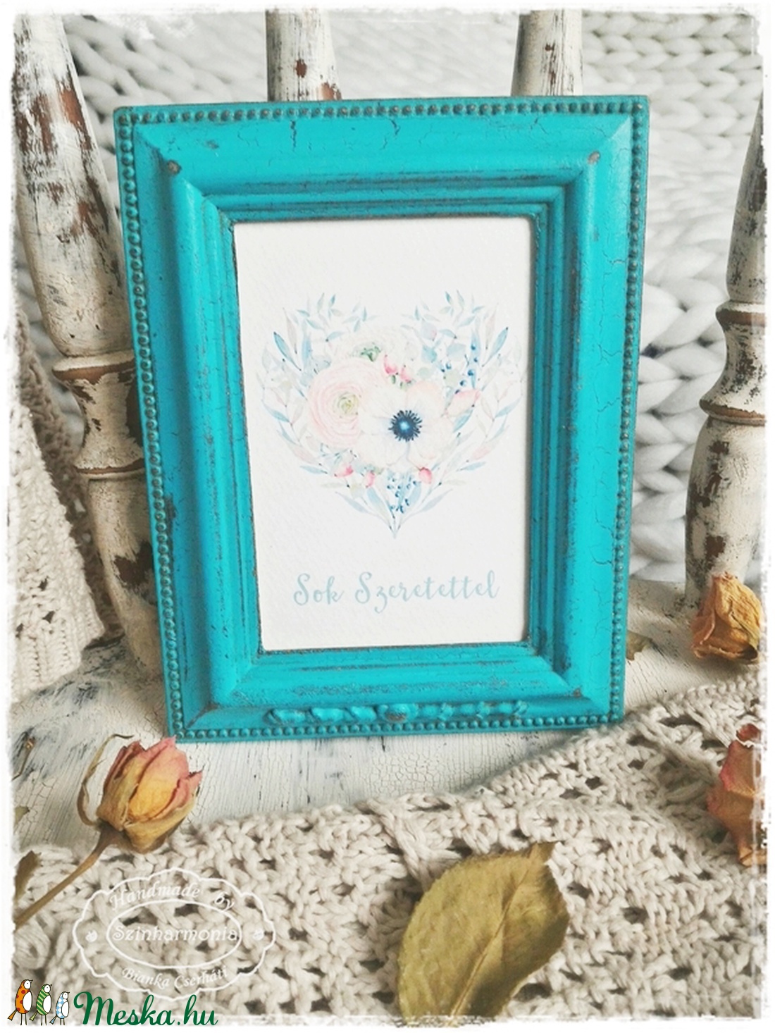 Türkizkék Vintage Képkeret 9x13 cm- fényképtartó / talplenyomat / képtartó / nászajándék / esküvő / fotózás / asztalszám -  - Meska.hu