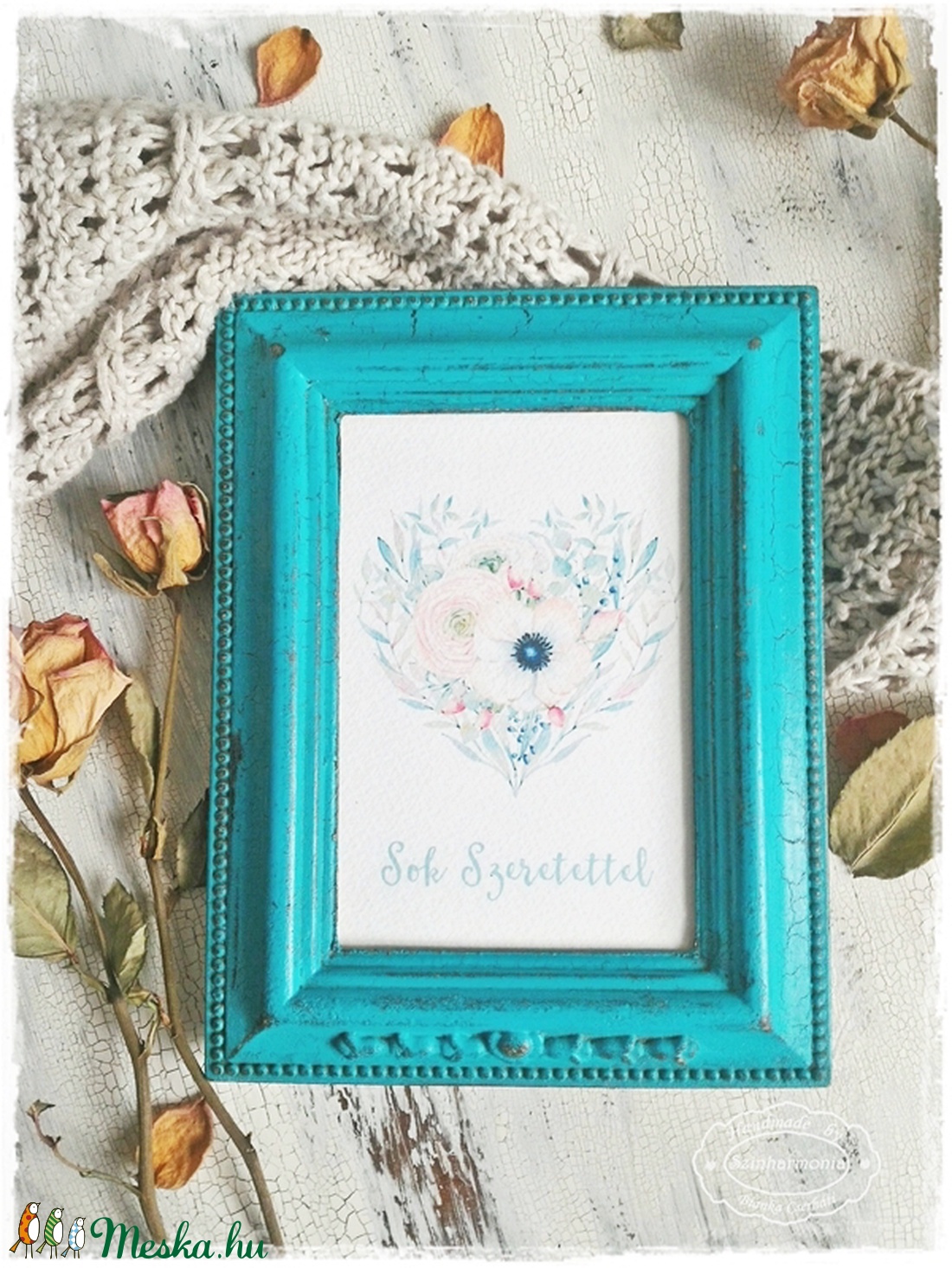 Türkizkék Vintage Képkeret 9x13 cm- fényképtartó / talplenyomat / képtartó / nászajándék / esküvő / fotózás / asztalszám -  - Meska.hu