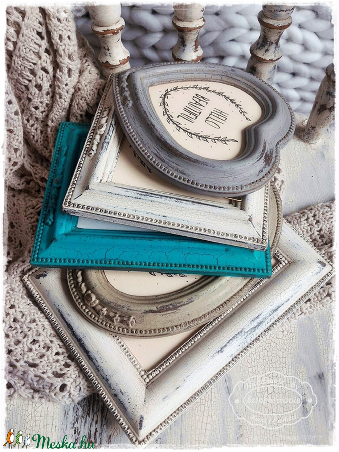 Képkeret 9x9 cm - Törtfehér Vintage négyzet (fényképtartó, baba kézlenyomat, esküvő, asztalszám, jegyes fotózás) - otthon & életmód - dekoráció - Meska.hu