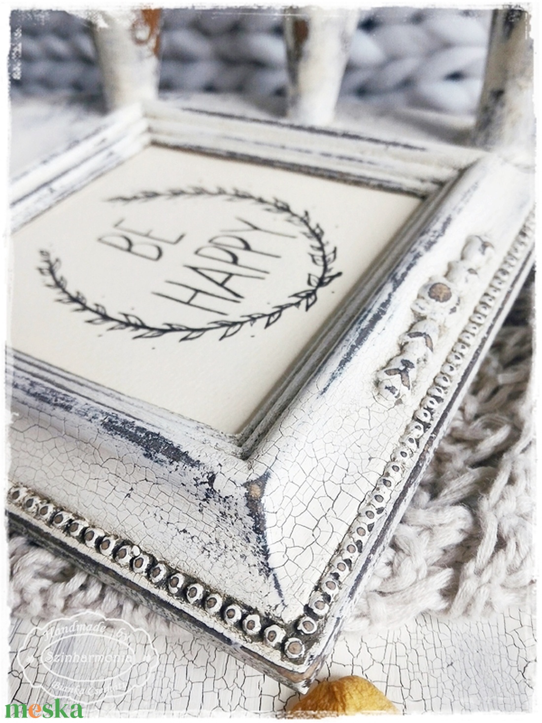 Képkeret 9x9 cm - Törtfehér Vintage négyzet (fényképtartó, baba kézlenyomat, esküvő, asztalszám, jegyes fotózás) - otthon & életmód - dekoráció - Meska.hu