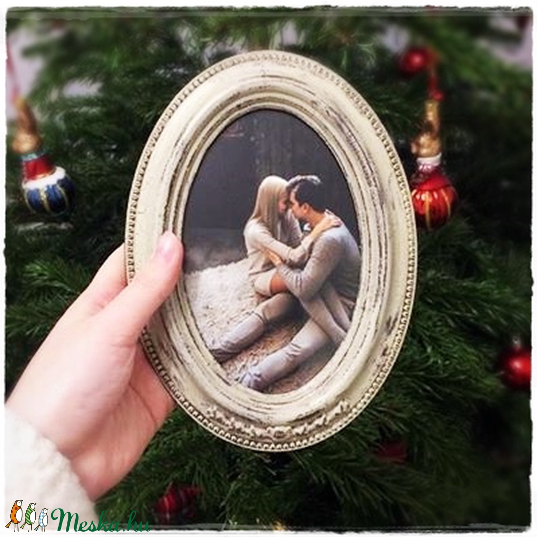 Képkeret Ovális - Törtfehér Vintage 10x15 cm (baba talplenyomat, kézlenyomat, nászajándék, esküvő, asztalszám, fotózás) - otthon & életmód - dekoráció - Meska.hu