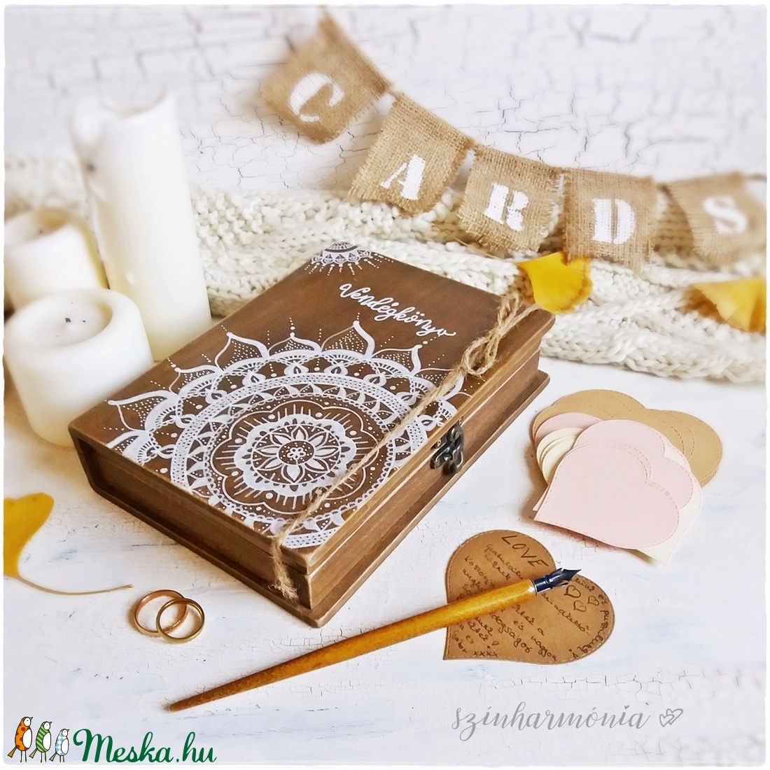 Vendégkönyv - Rusztik Mandala könyvdoboz (különleges egyedi alternatív, esküvő, dekoráció, emlékőrző könyv, rusztikus) -  - Meska.hu